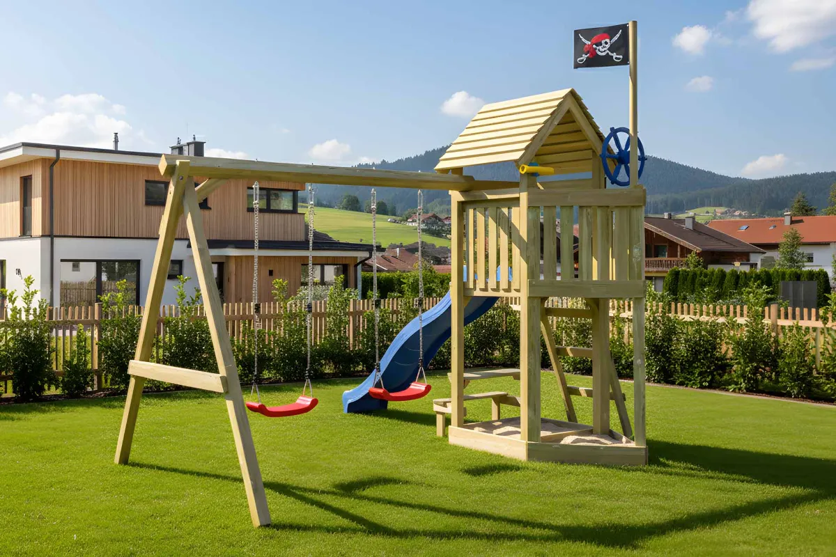 Spielturm Lina Abenteuer mit Doppelschaukel und Picknicktisch