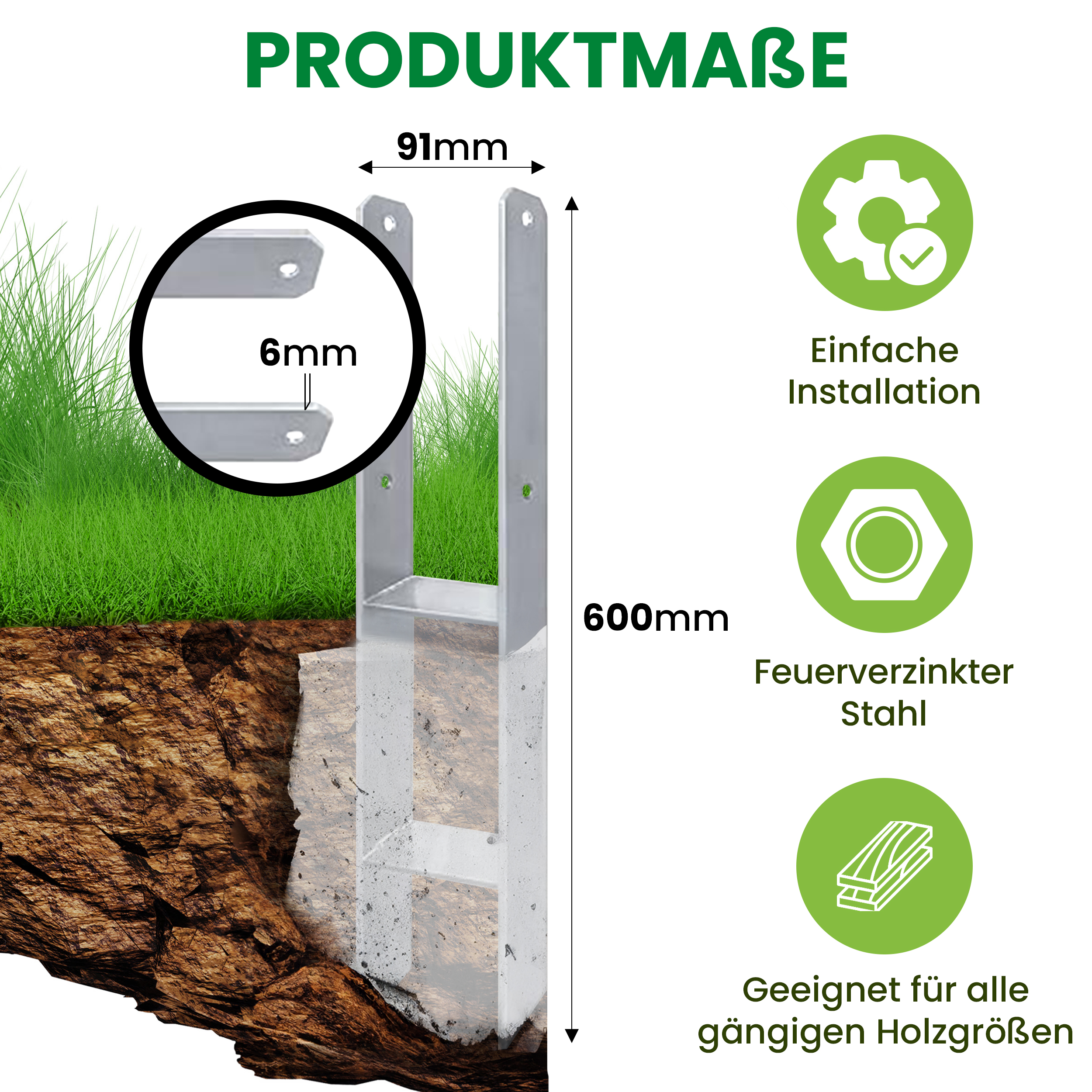 H-Anker Pfostenträger verzinkt für Holz-Pfosten 