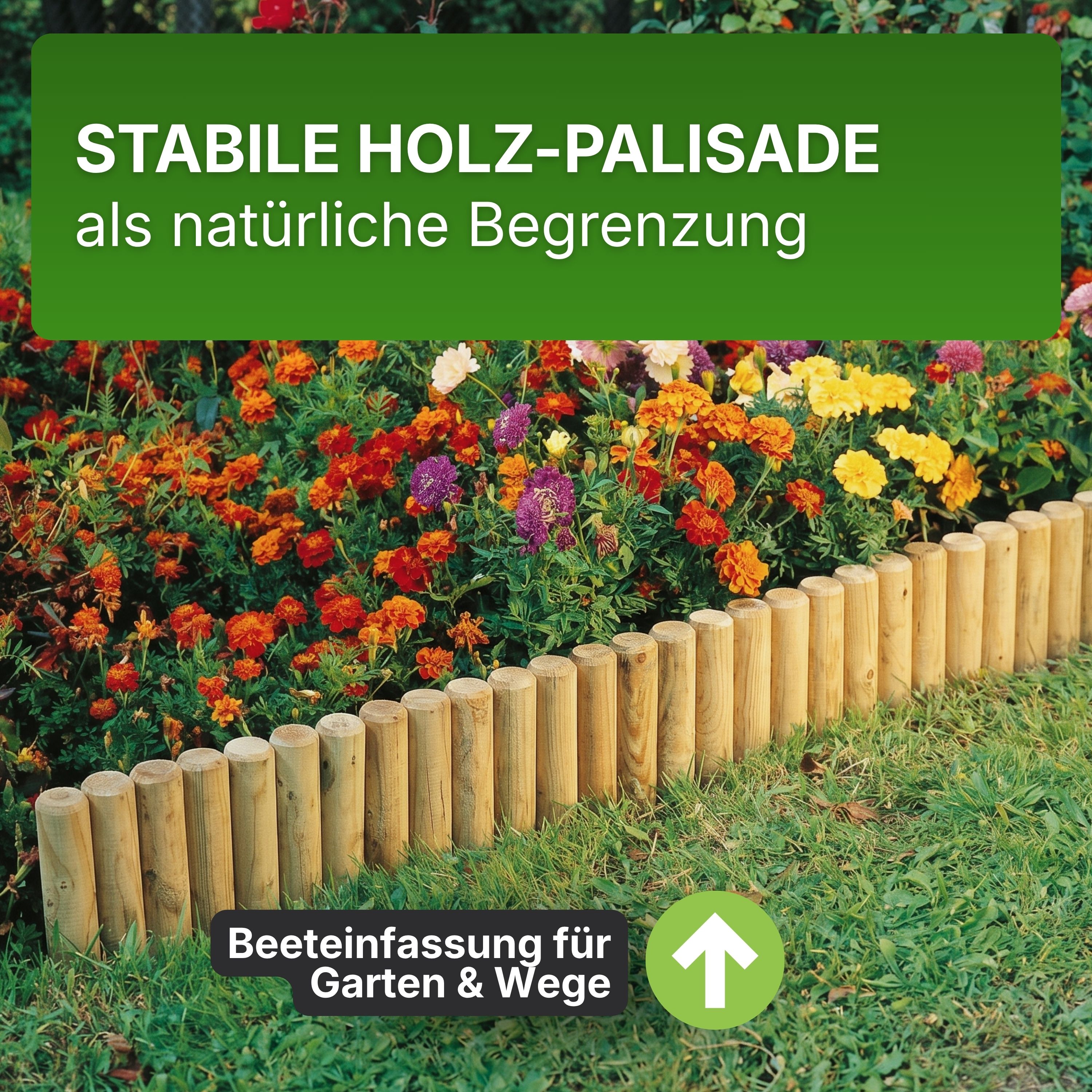 Palisaden Ø 6 und 8 cm Beetumrandung verschiedene Längen Rasenkante Holz-Pfosten KDI Pfahl