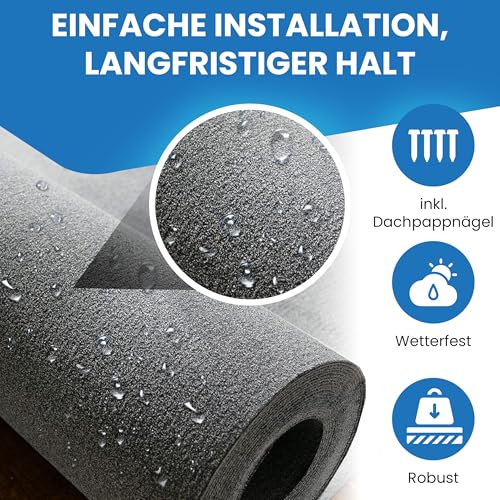 Bitumen Dachpappe schwarz Bitumenbahn zur Dacheindeckung Dachbahn inkl. 100 Stück Dachpappnägel