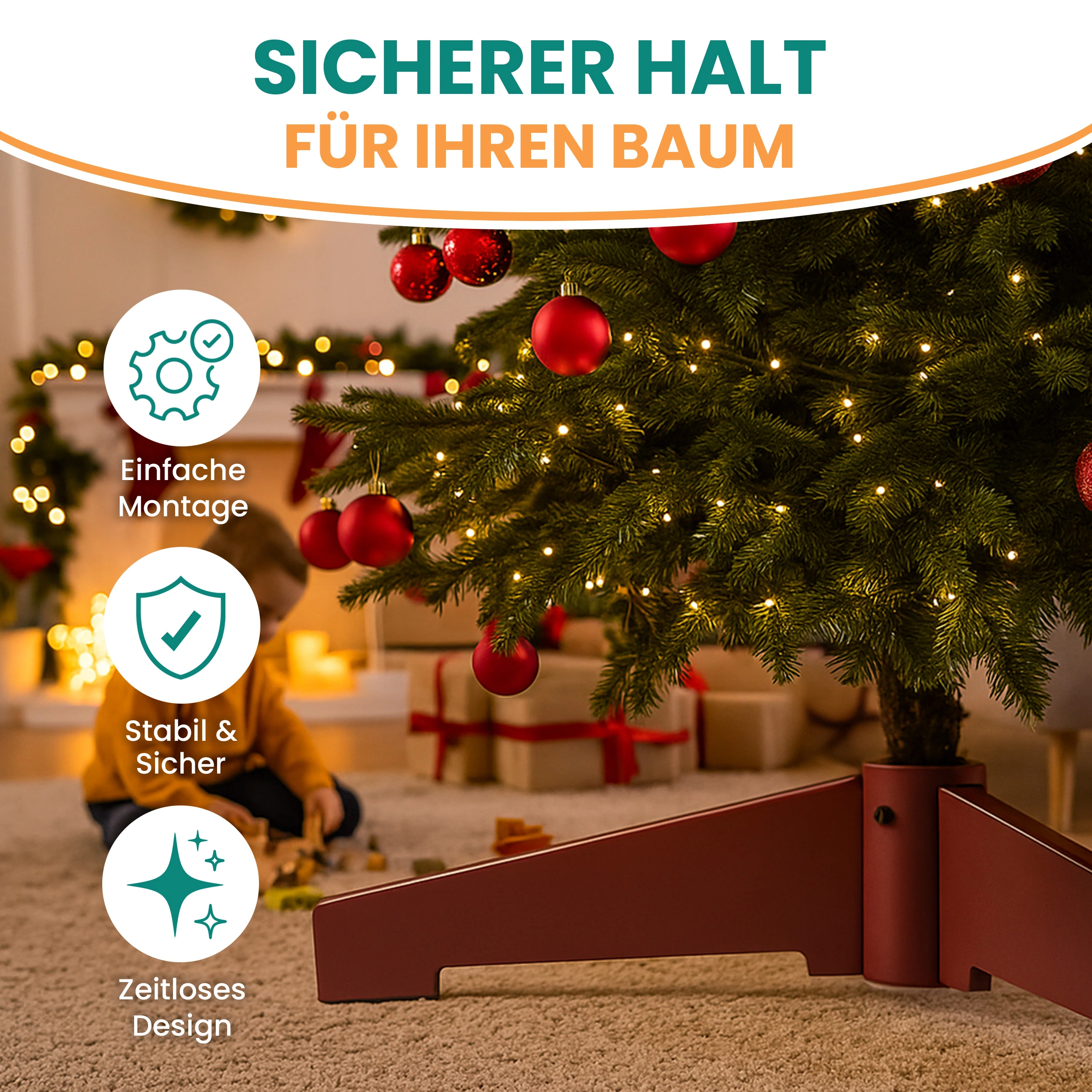 Tannenbaumständer aus Kautschukholz für Weihnachtsbäume 120-210 cm