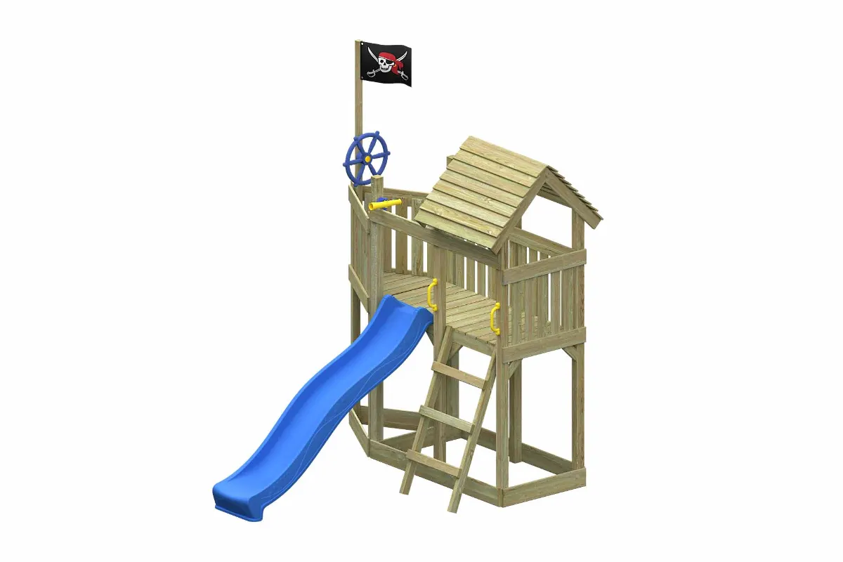 Spielturm Mia Aktiv mit blauer Rutsche und Leiter