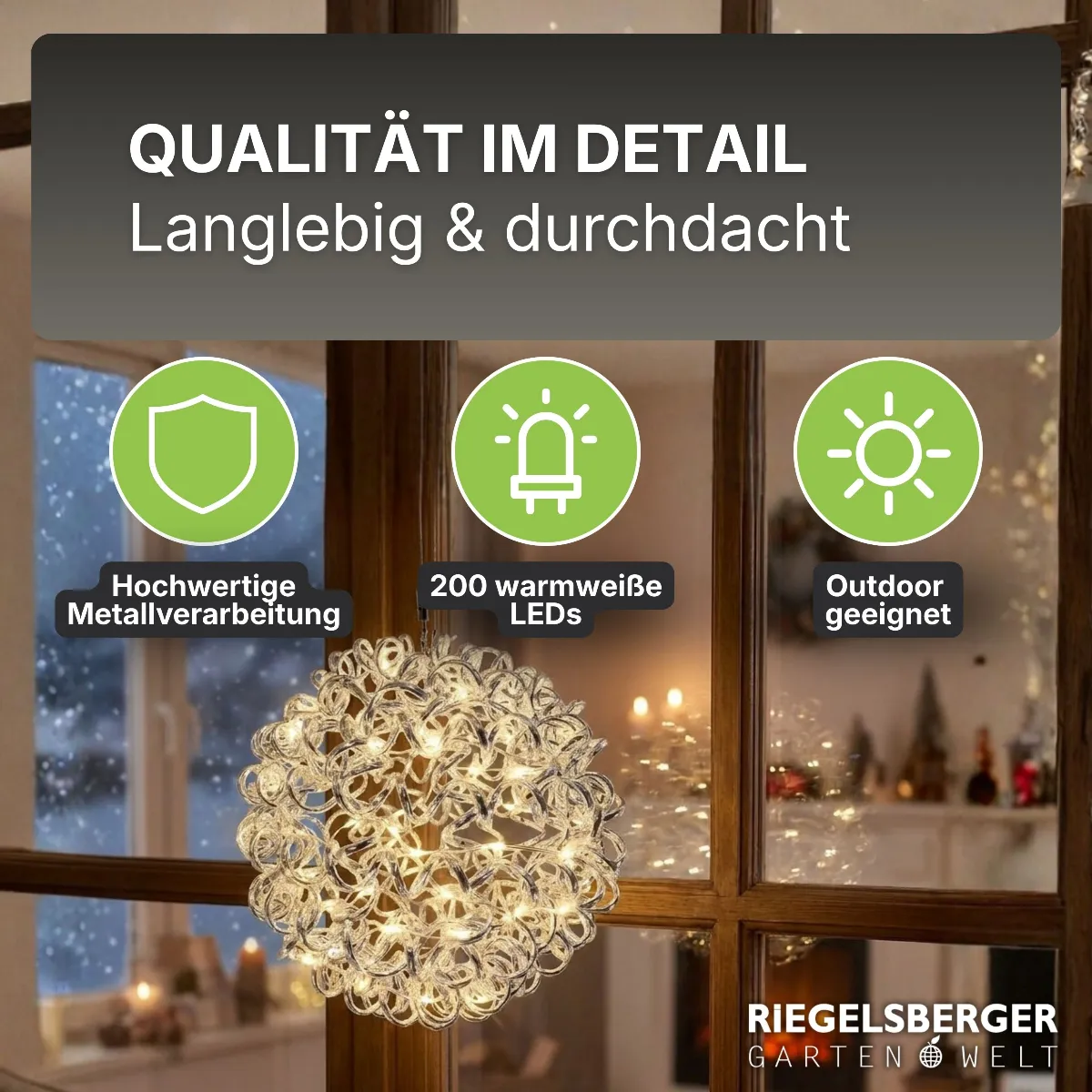 3D Drahtkugel Aluminium Ø 40 cm mit 200 LED warmweiß Timer-Funktion IP44