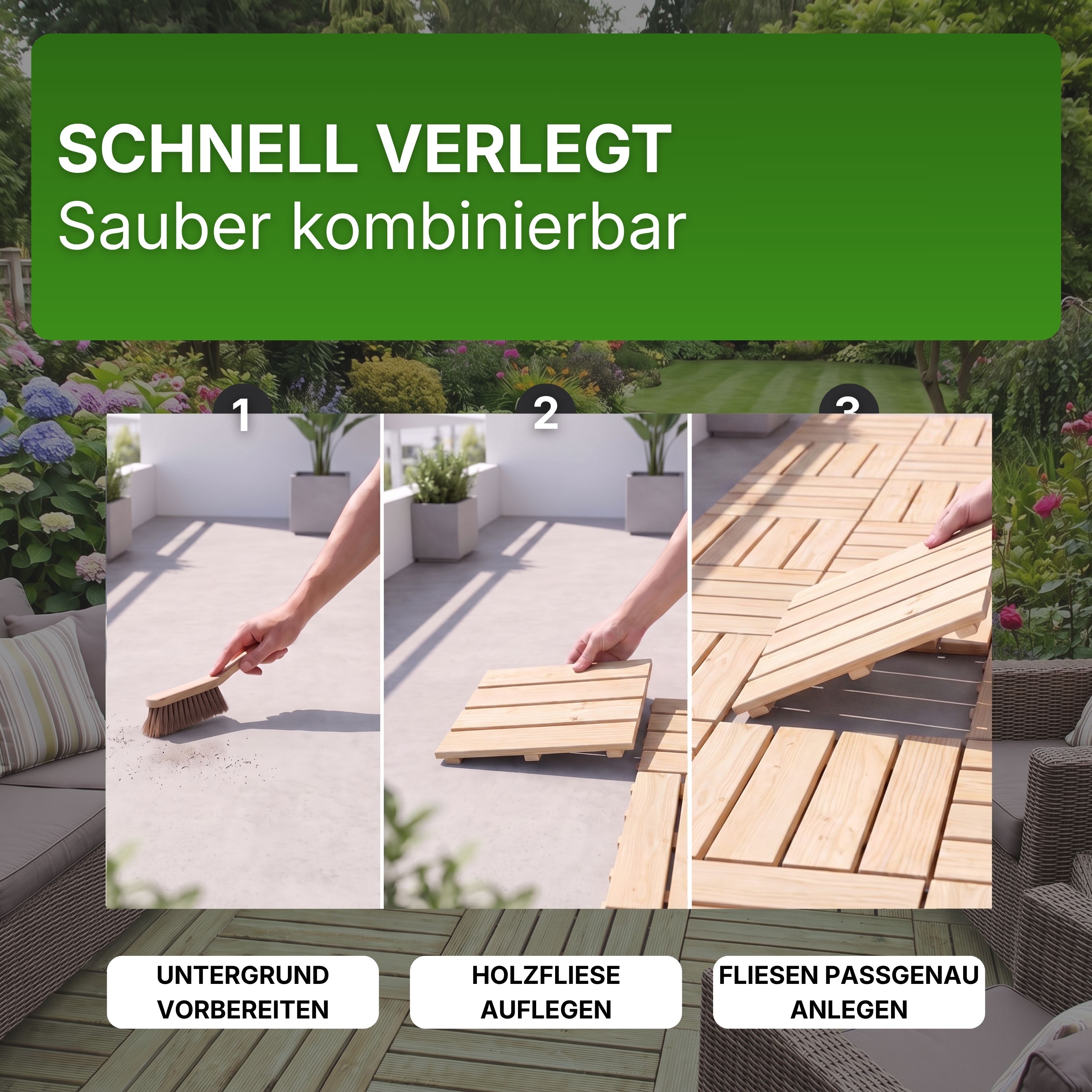 Holzfliese Lärche Natur glatt 50x50 cm Fliese Bodenfliese Terrassenfliese