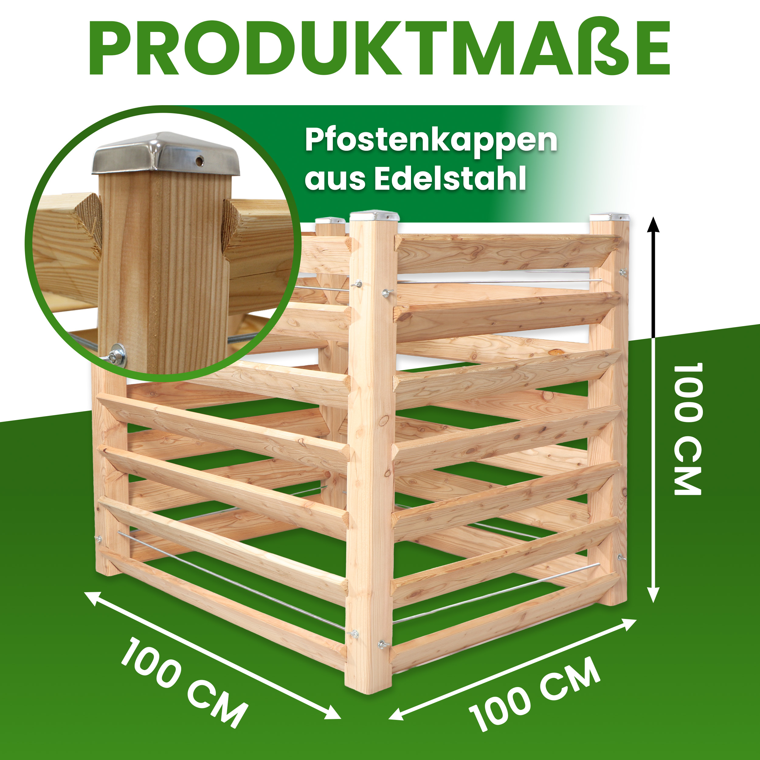 Moderner Komposter Single 100x100xH100 cm aus Lärchenholz Massivholz Steckkomposter Kompostsilo Holzkomposter