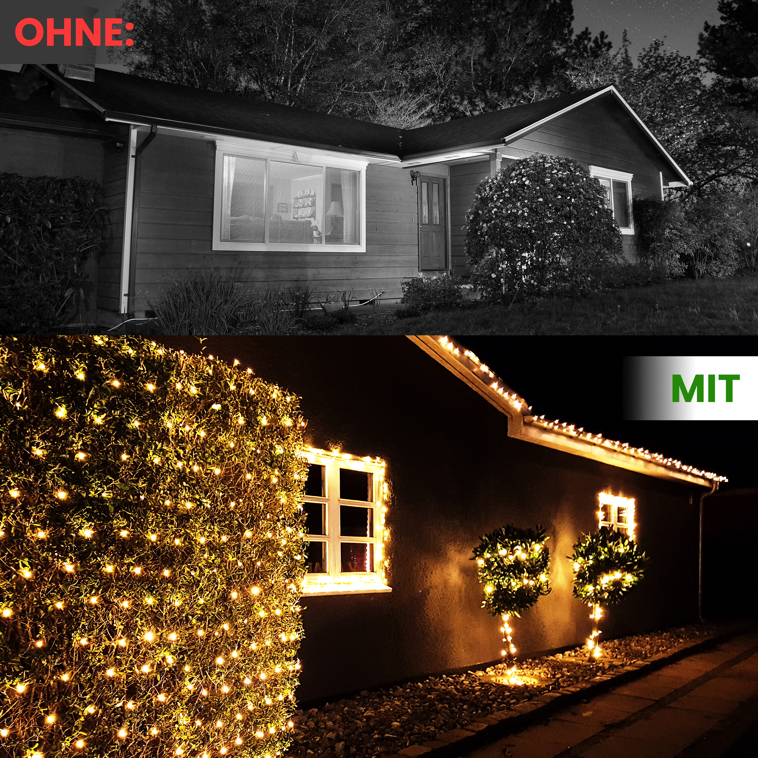 Batterie-Lichternetz 3x3 m mit 200 LED warmweiß und Timer für außen