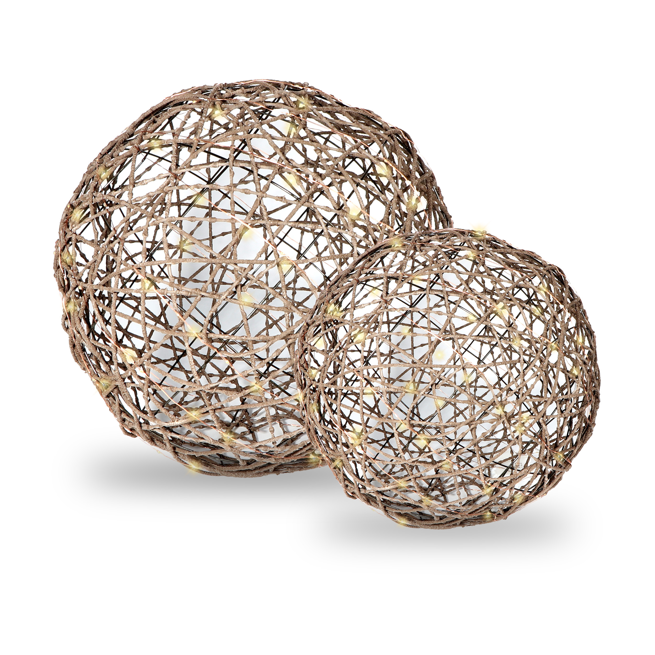 Batterie-Rattankugel aus Kunststoff mit warmweißen LED und Timer-Funktion