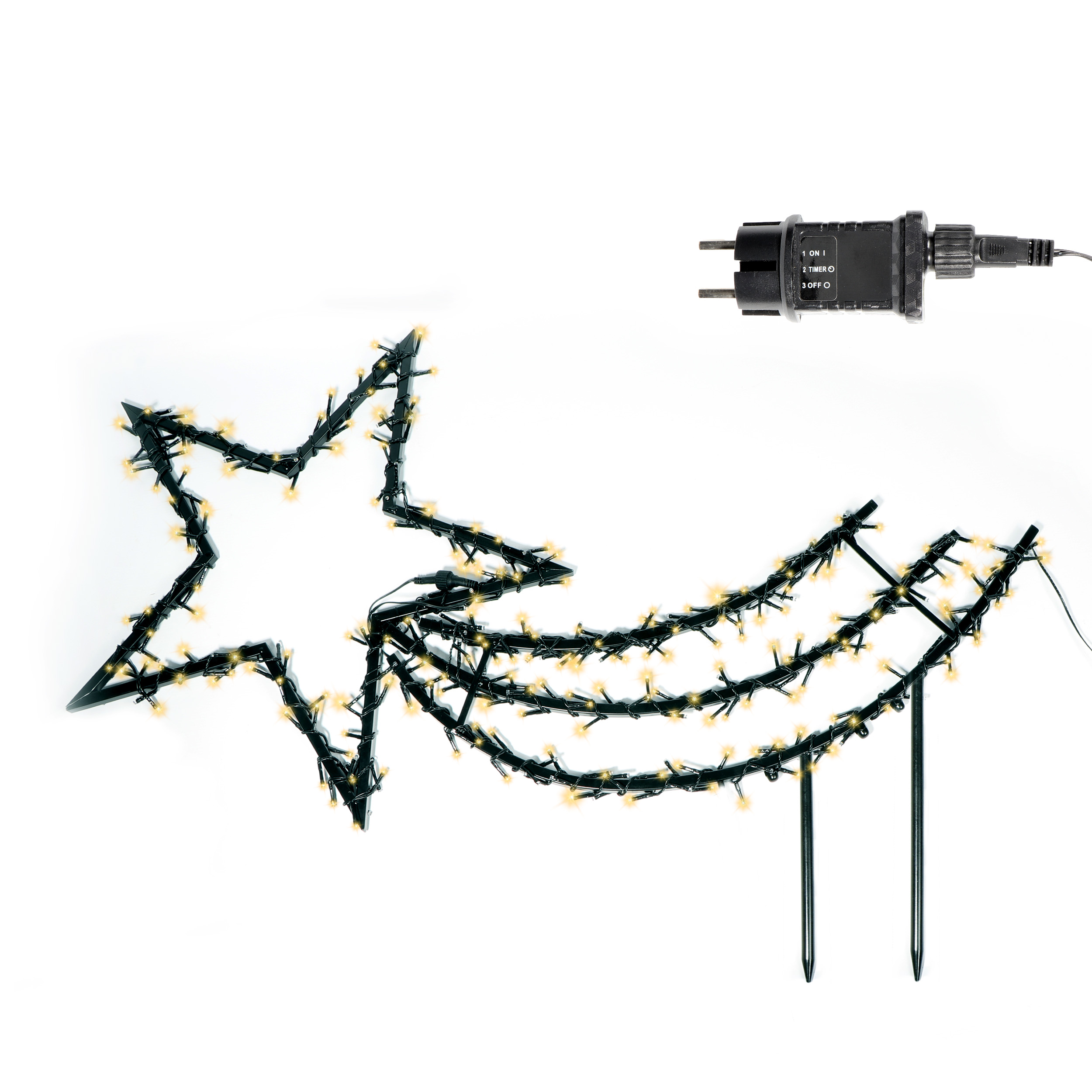 Sternschnuppe 60 x 115 cm mit Erdspieß Silhouette Komet 350 LED warmweiß Timer