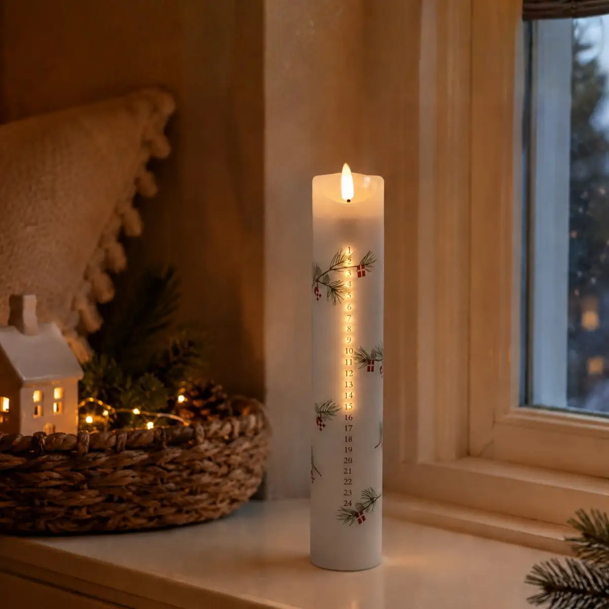 Adventskalenderkerze beleuchtet
