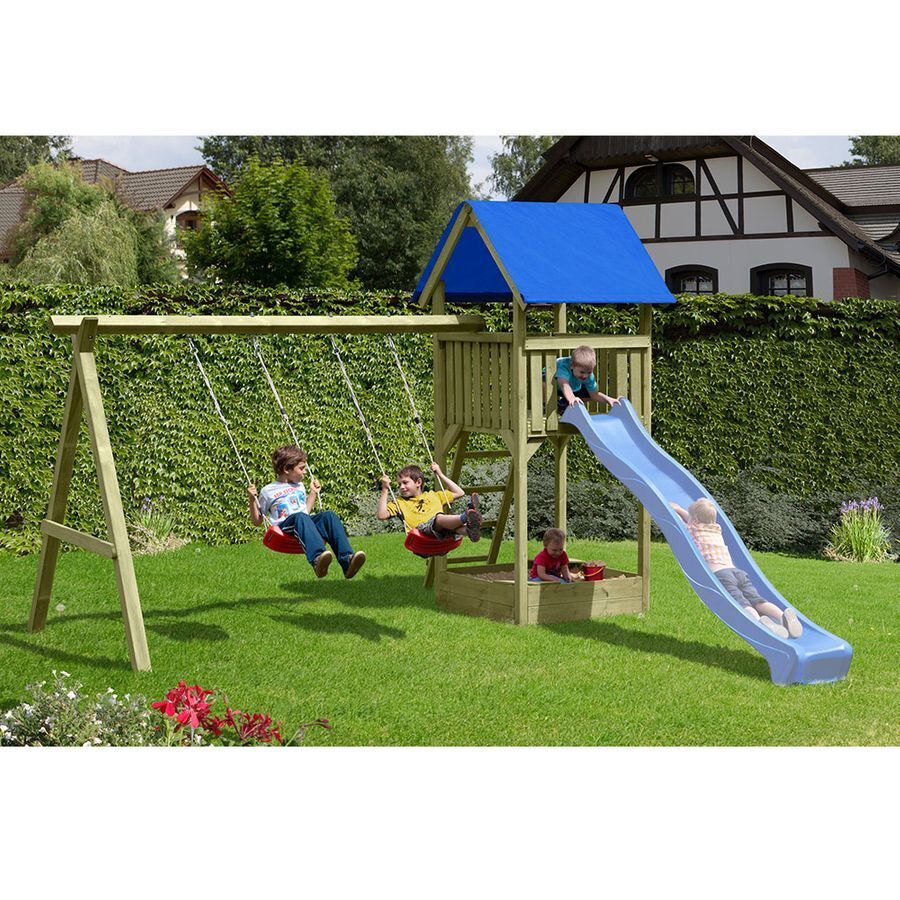 Spielturm Premium S für Kinder mit Sandkasten und Schaukel