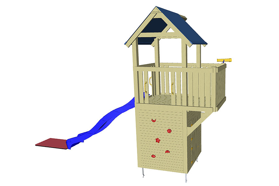 Spielturm Steuermann Spielhaus mit Balkon und Rutsche