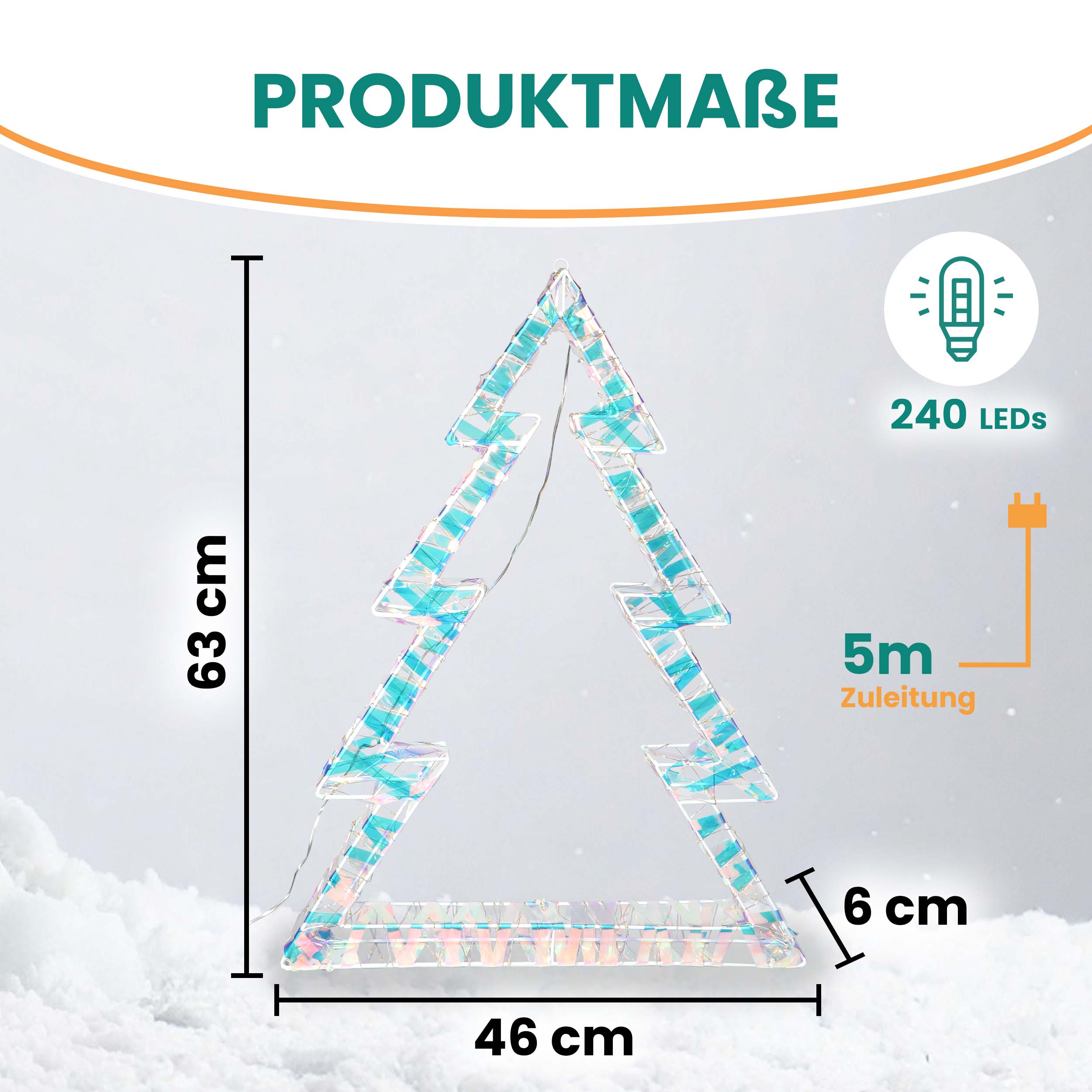 Weihnachtsdeko Tanne 63x46 cm in Regenbogenfarben 240 LED warmweiß mit Timer außen