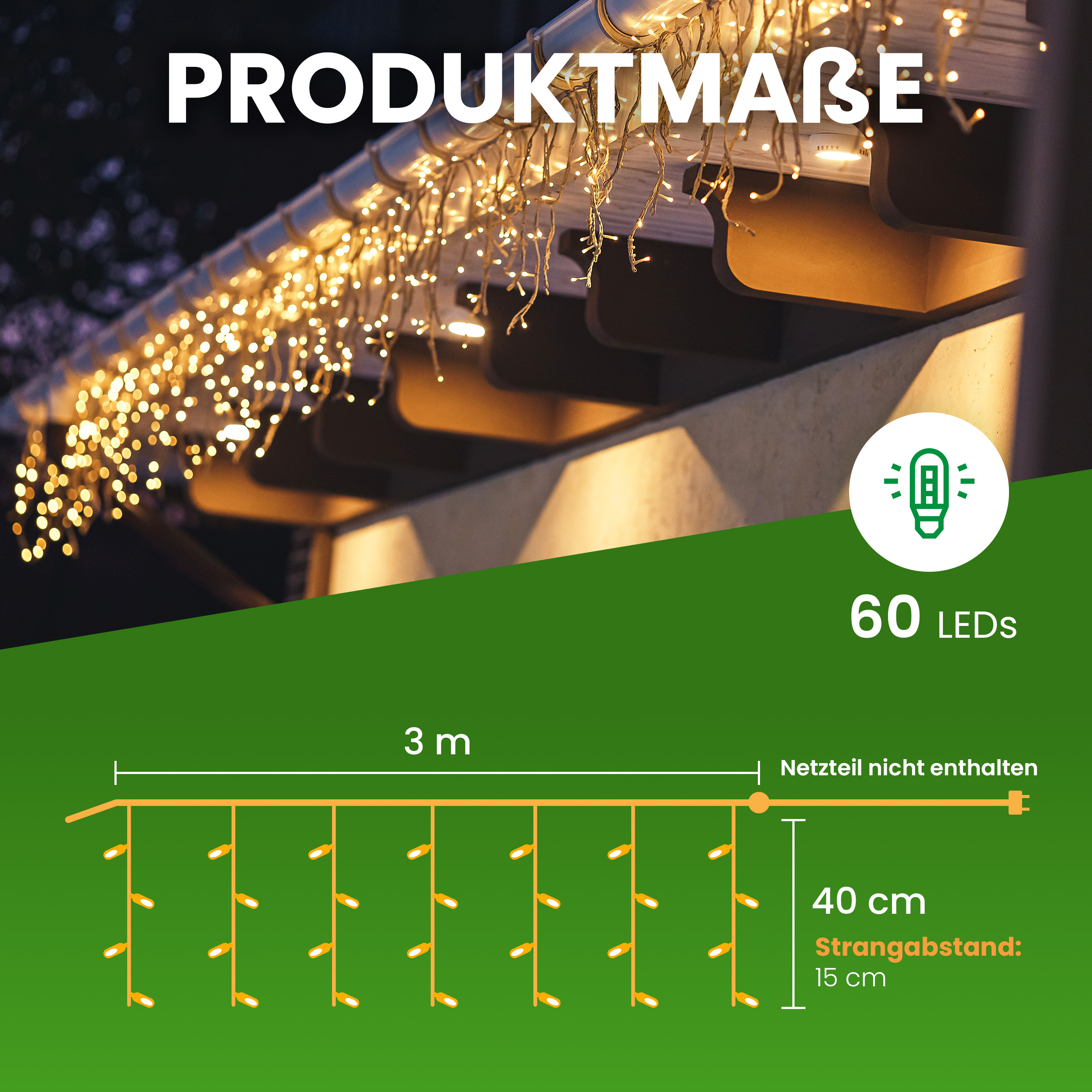 PRO CONNECT Eisregen-Lichterkette 3 m 60 LED warmweiß - IP44 für innen & außen