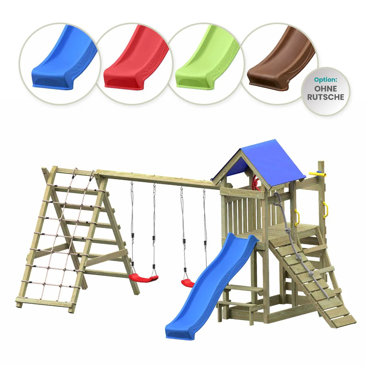 Spielturm Susi Max mit Doppelschaukel und großem Kletterbereich