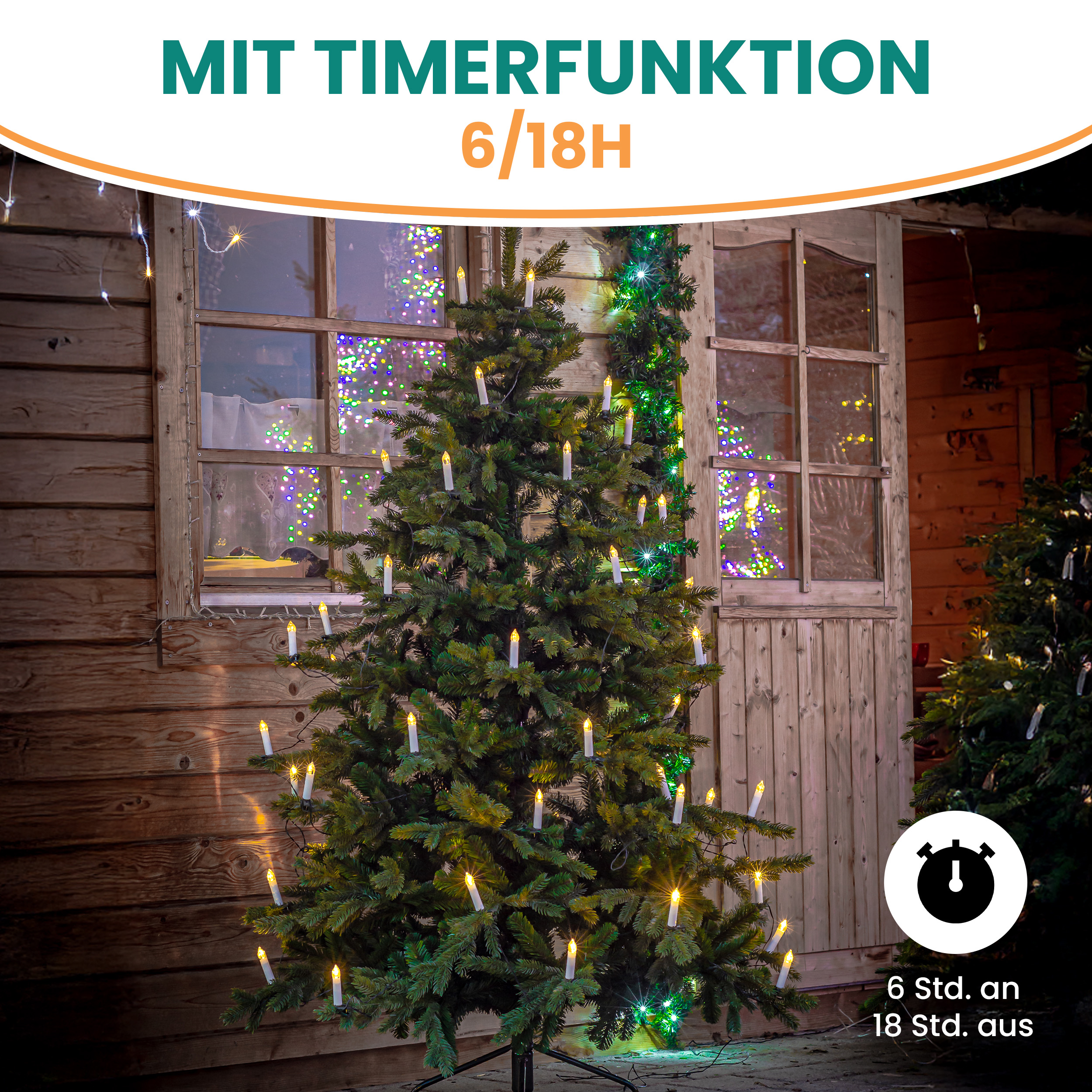 LED Baum-Lichterkette mit 30 LED-Kerzen – Innen & Außen