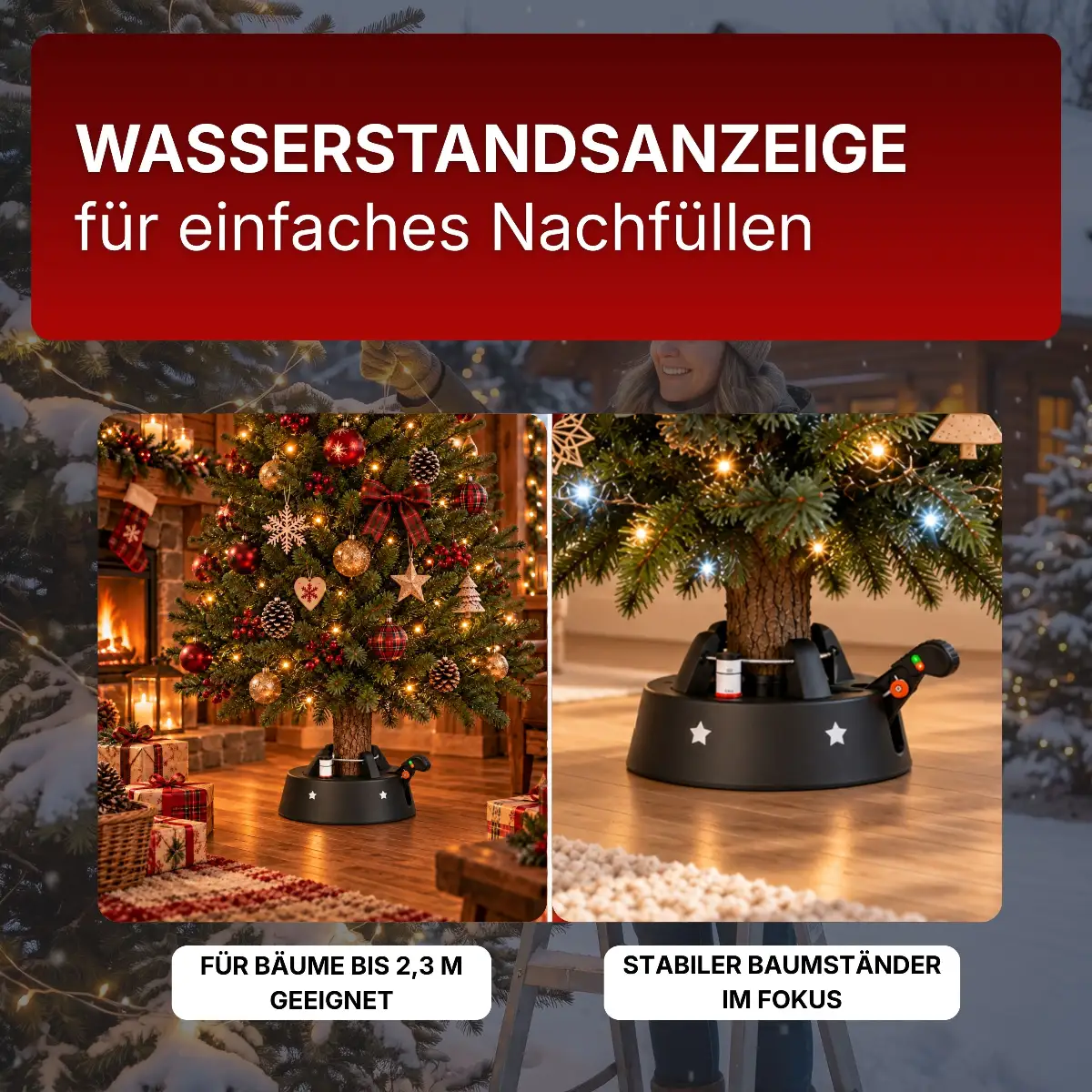 Christbaumständer Schwarz für Bäume bis 2,3 m Weihnachtsbaumständer mit Fußhebeltechnik