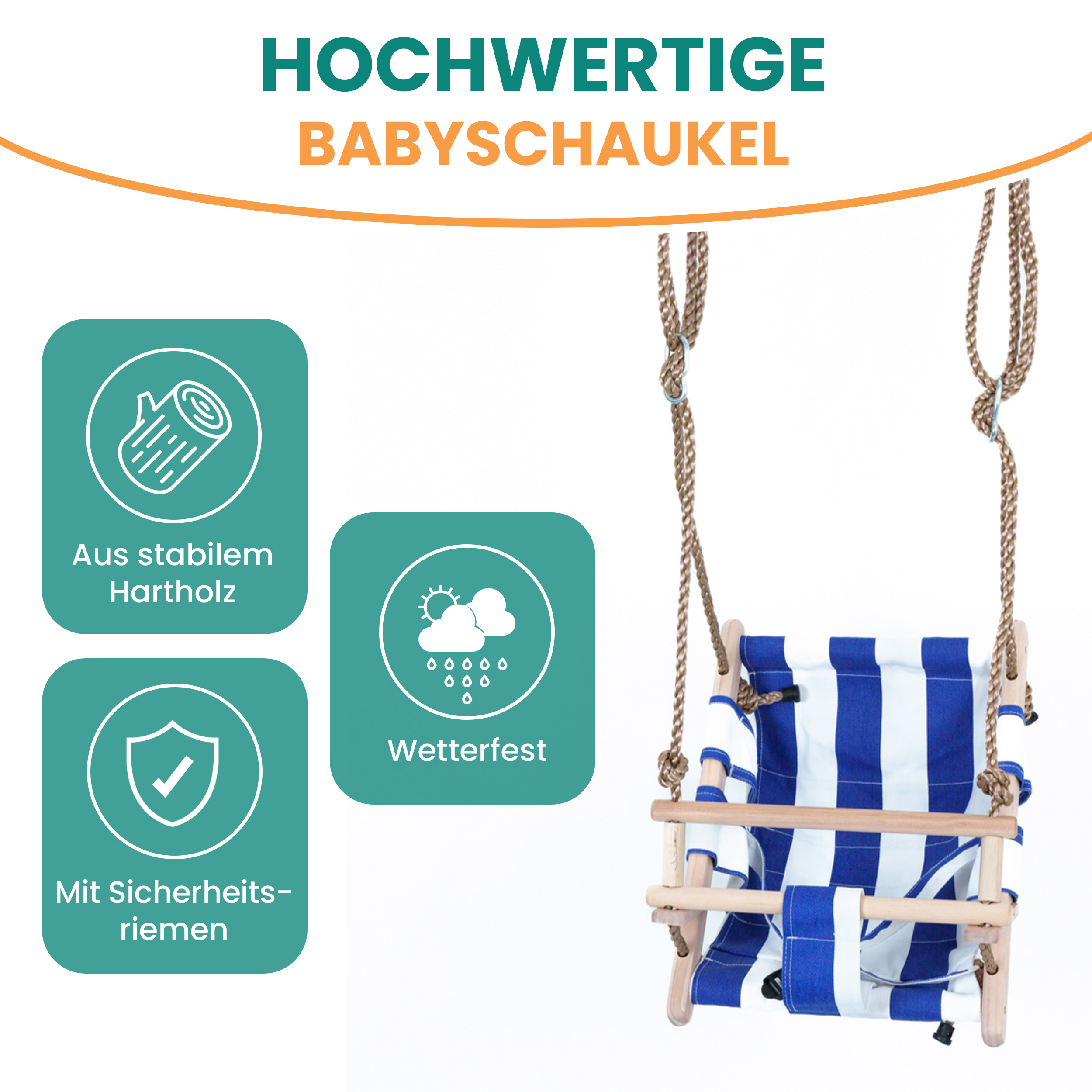 Babyschaukel Kinderschaukel aus Holz Stoff Schaukel zum Aufhängen