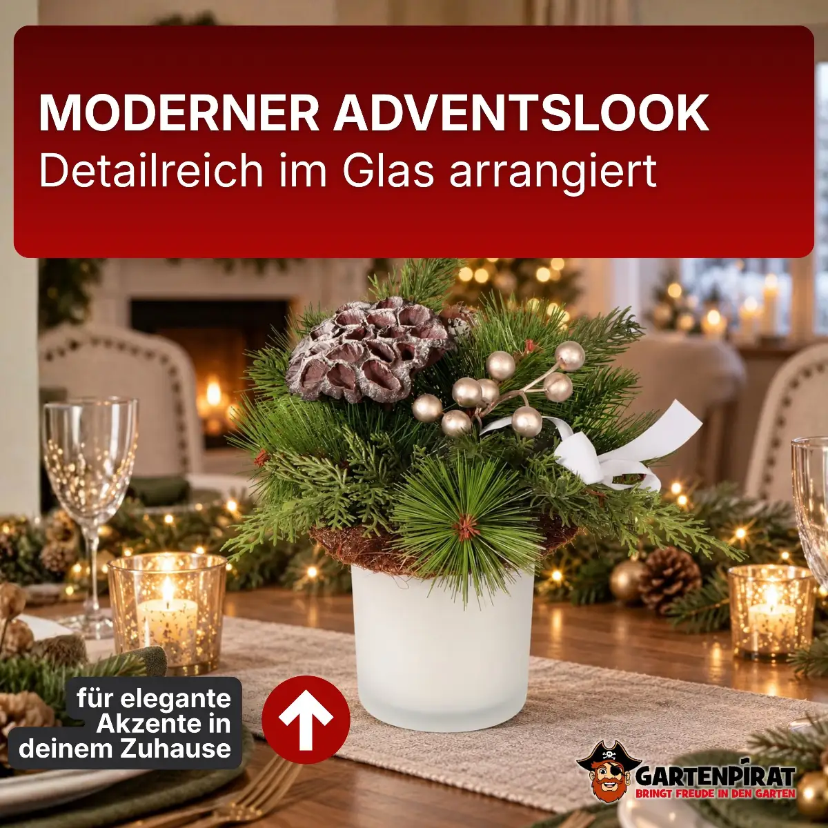 Adventsgesteck im Glas Ø 24 cm – fertig dekoriert