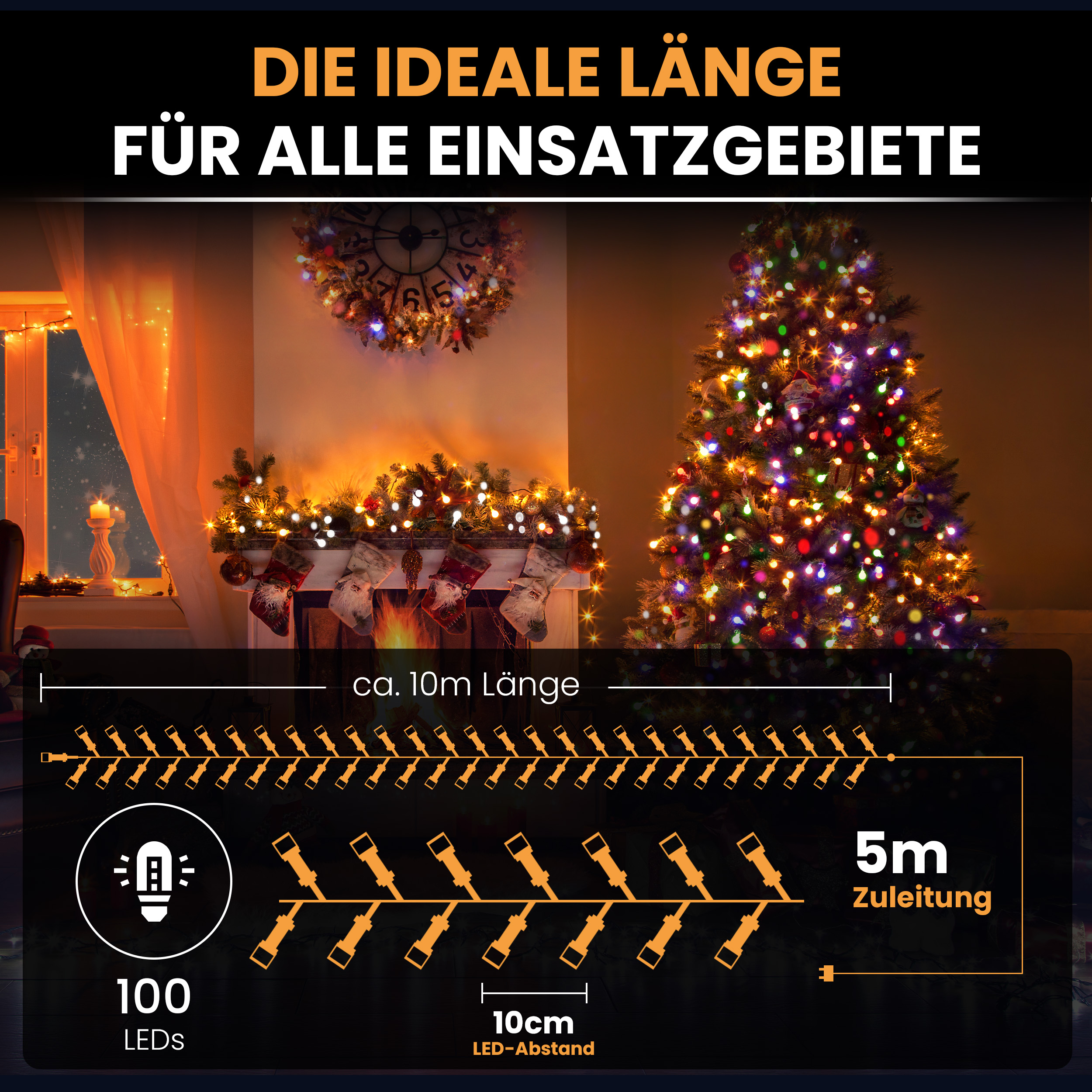 Weihnachtsbaum Lichterkette warmweiß – LED-Lichterkette außen/innen – Mit Timer und LED – Lichterkette für die Wand, Garten oder Party