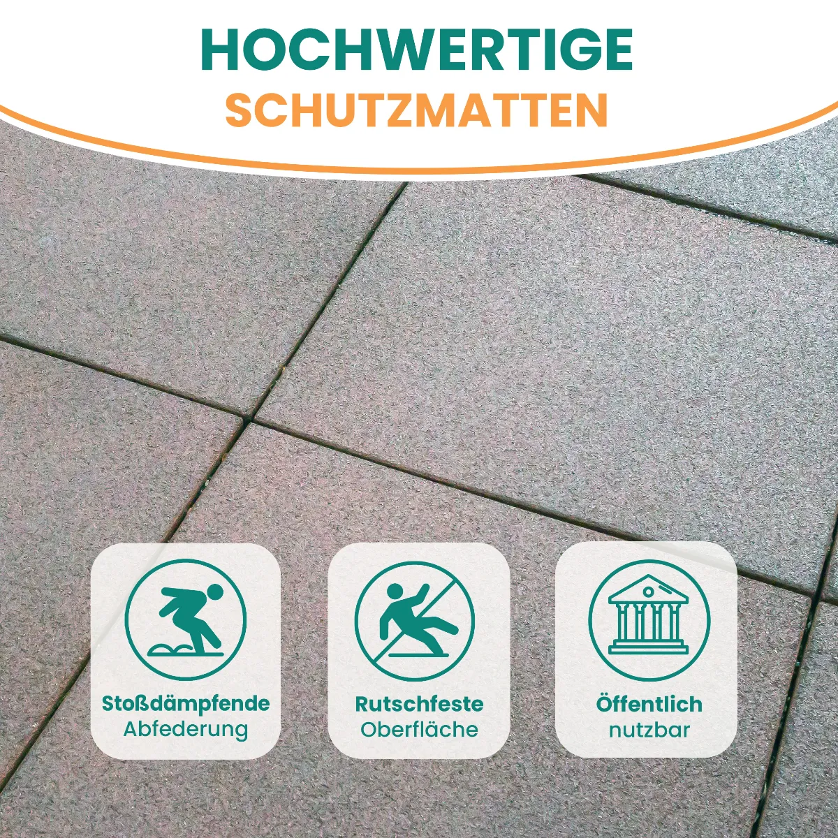 Fallschutzmatte 50x50 cm Steingrau 43 mm aus Gummi für Spielgeräte