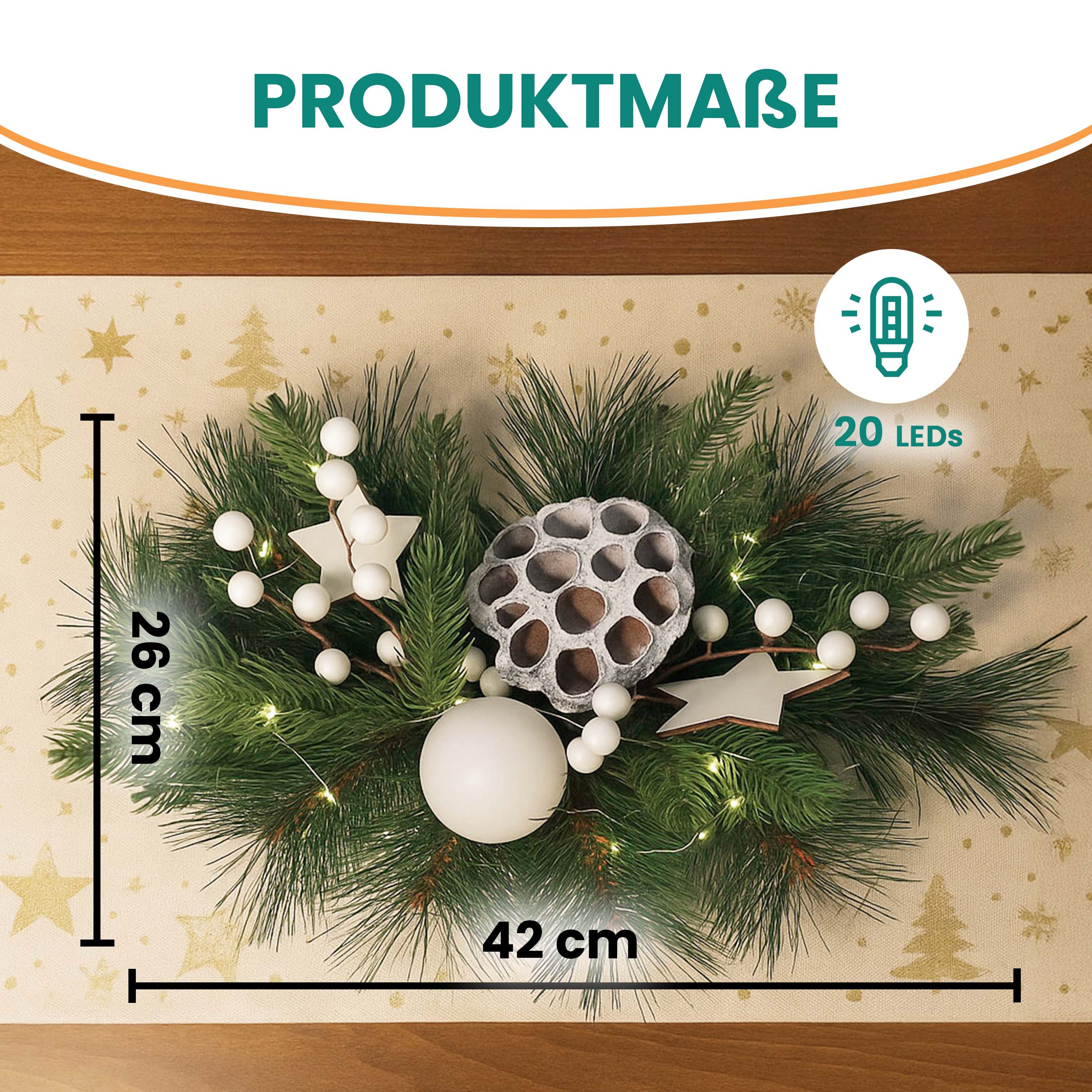 Adventsdeko 26 x 42 cm Adventsschmuck mit weißer Deko