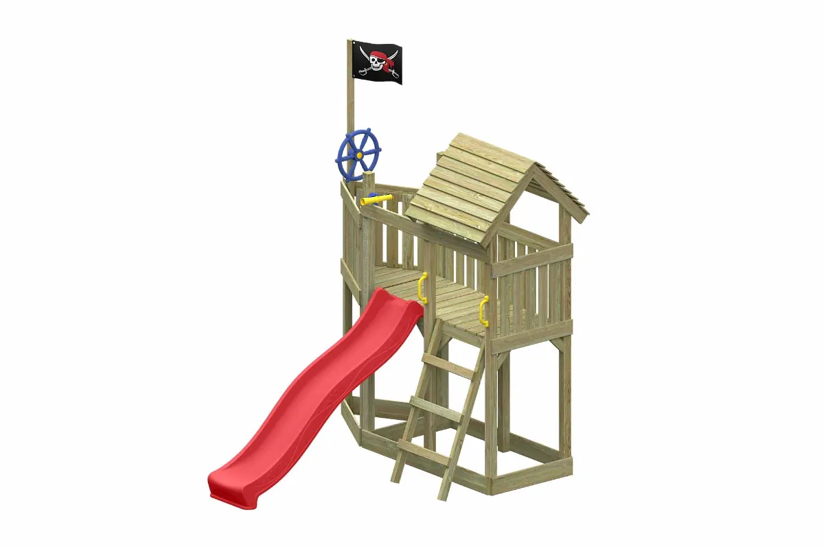 Spielturm Mia Aktiv mit roter Rutsche und Leiter