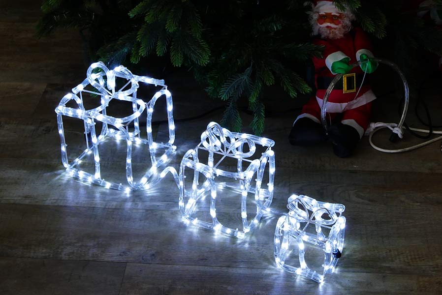 B-Ware Geschenkboxen 2 x 3er-Set aus Drahtgestell und Lichtschlauch mit 180 LED kaltweiß