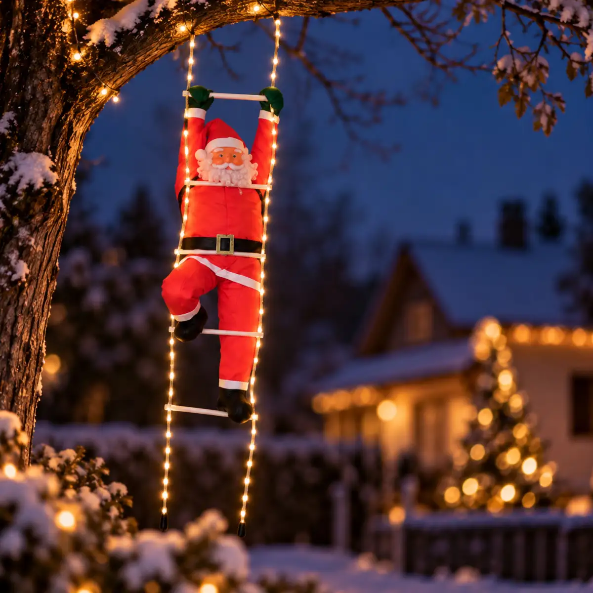 Weihnachtsmann 120 cm auf Leiter 200 cm für außen
