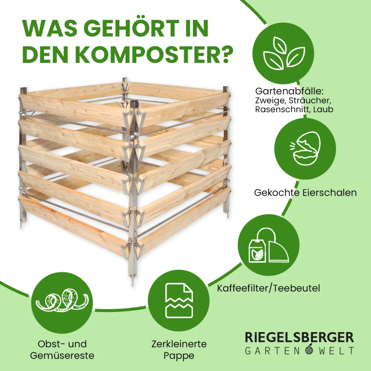 Eleganter Komposter Single 80x80xH80 cm aus Lärche mit Edelstahlpfosten