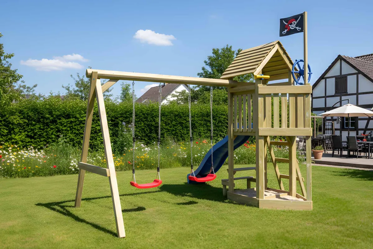 Spielturm Lina Abenteuer mit Doppelschaukel und Picknicktisch
