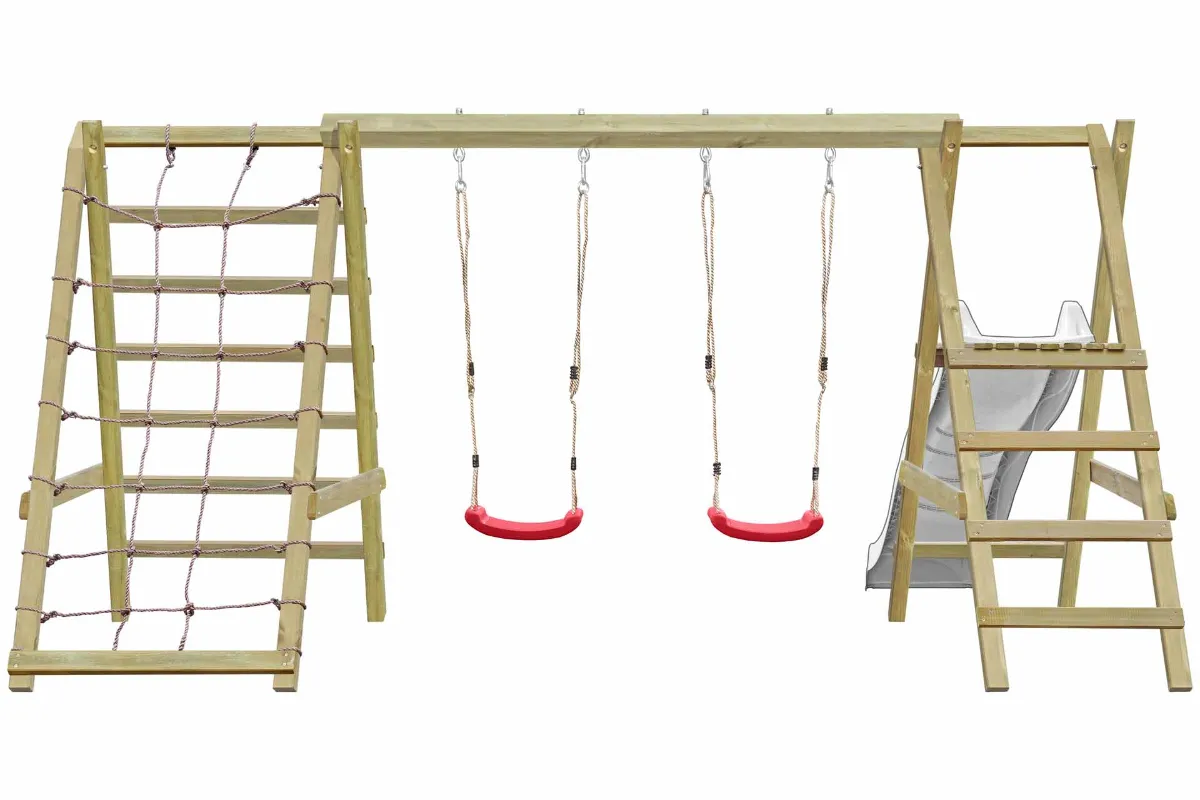Gartenpirat Doppelschaukel Jana mit Kletternetz Sprossenleiter und Rutsche