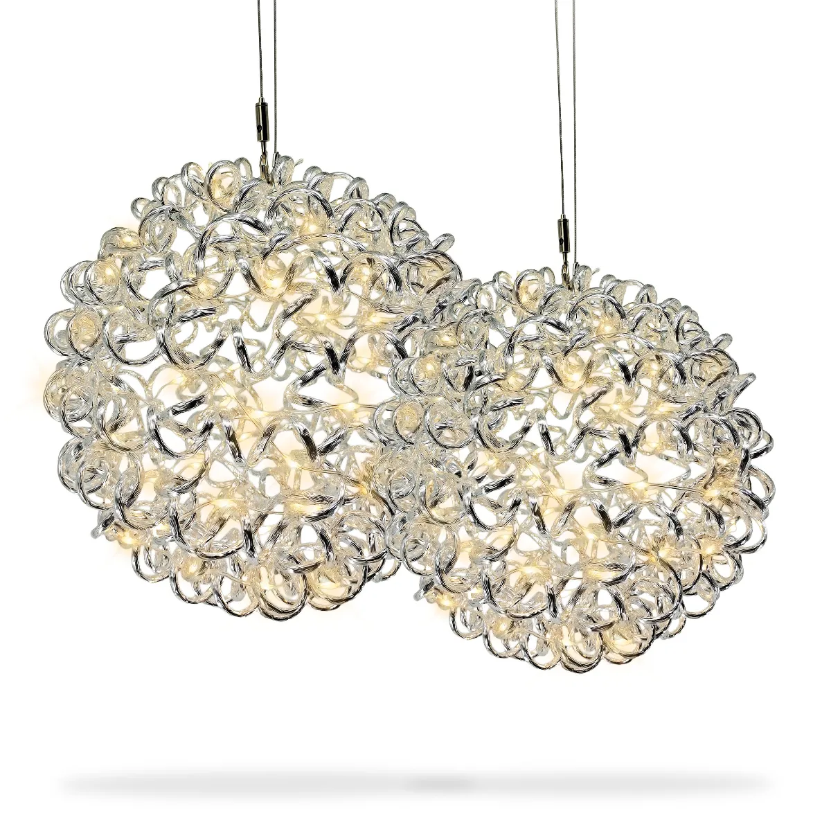 Silber-Dekorationen Aluminium Stern Ball mit LED warmweiß 1 x Ø40 cm + 1 x Ø30cm