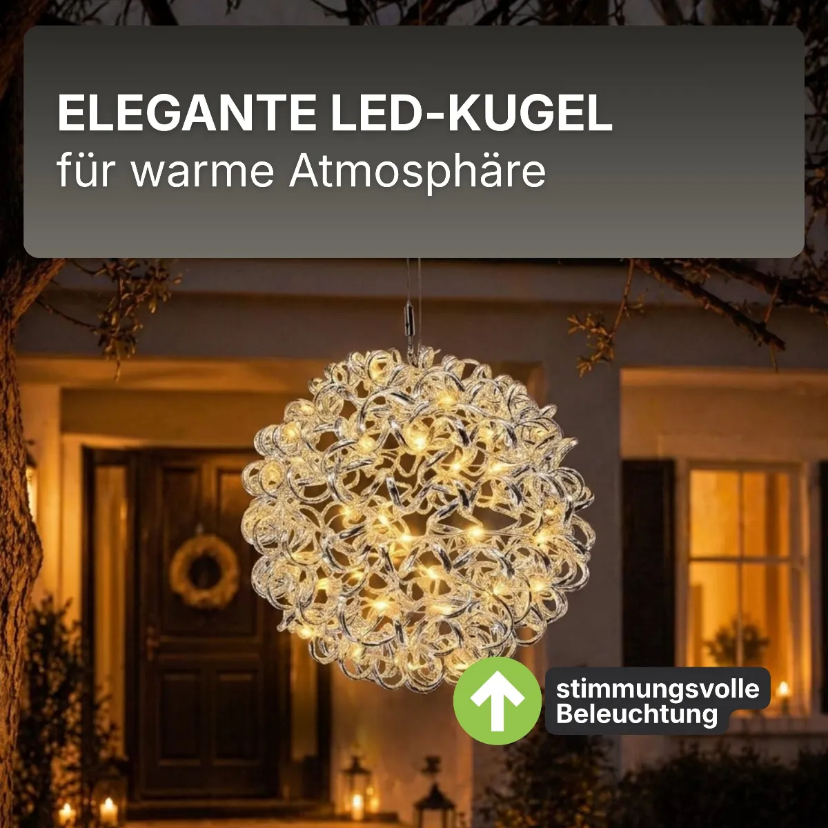 3D Drahtkugel Aluminium Ø 40 cm mit 200 LED warmweiß Timer-Funktion IP44