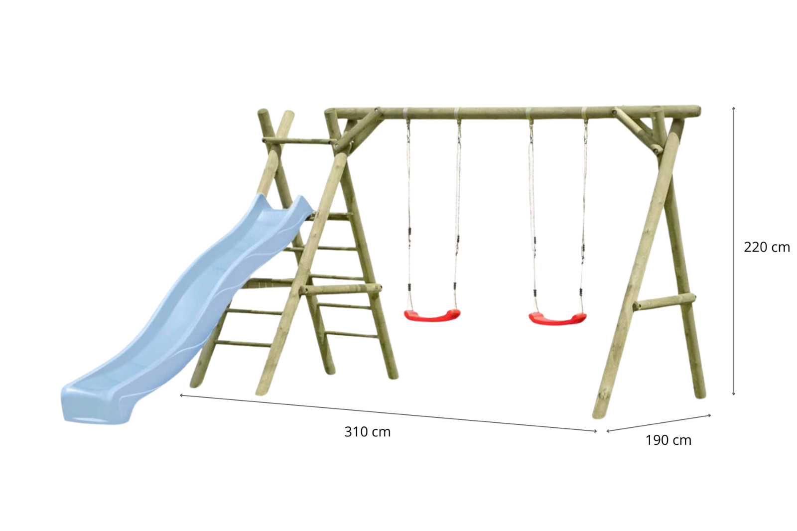 Schaukelgerüst Classic Modell 4.2 aus Holz mit Rutsche, Doppelschaukel und Leiter mit Podest