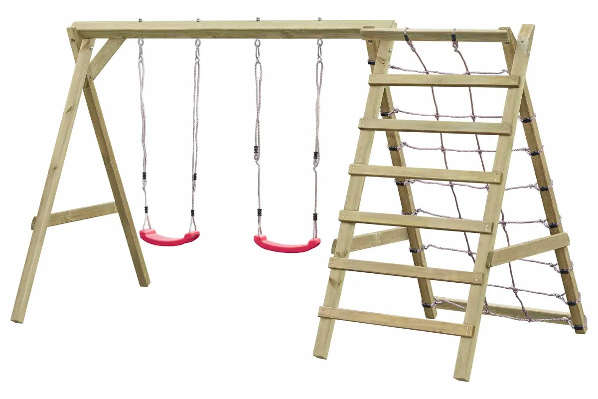 Doppelschaukel Premium 3.1 mit Kletternetz und Sprossenleiter