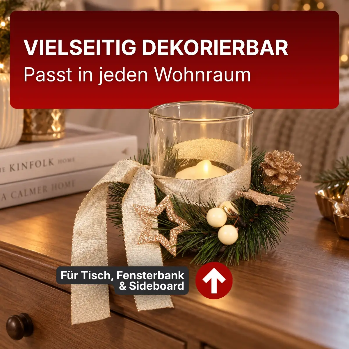 Glas-Teelichthalter für Tisch, Fensterbank, Sideboard