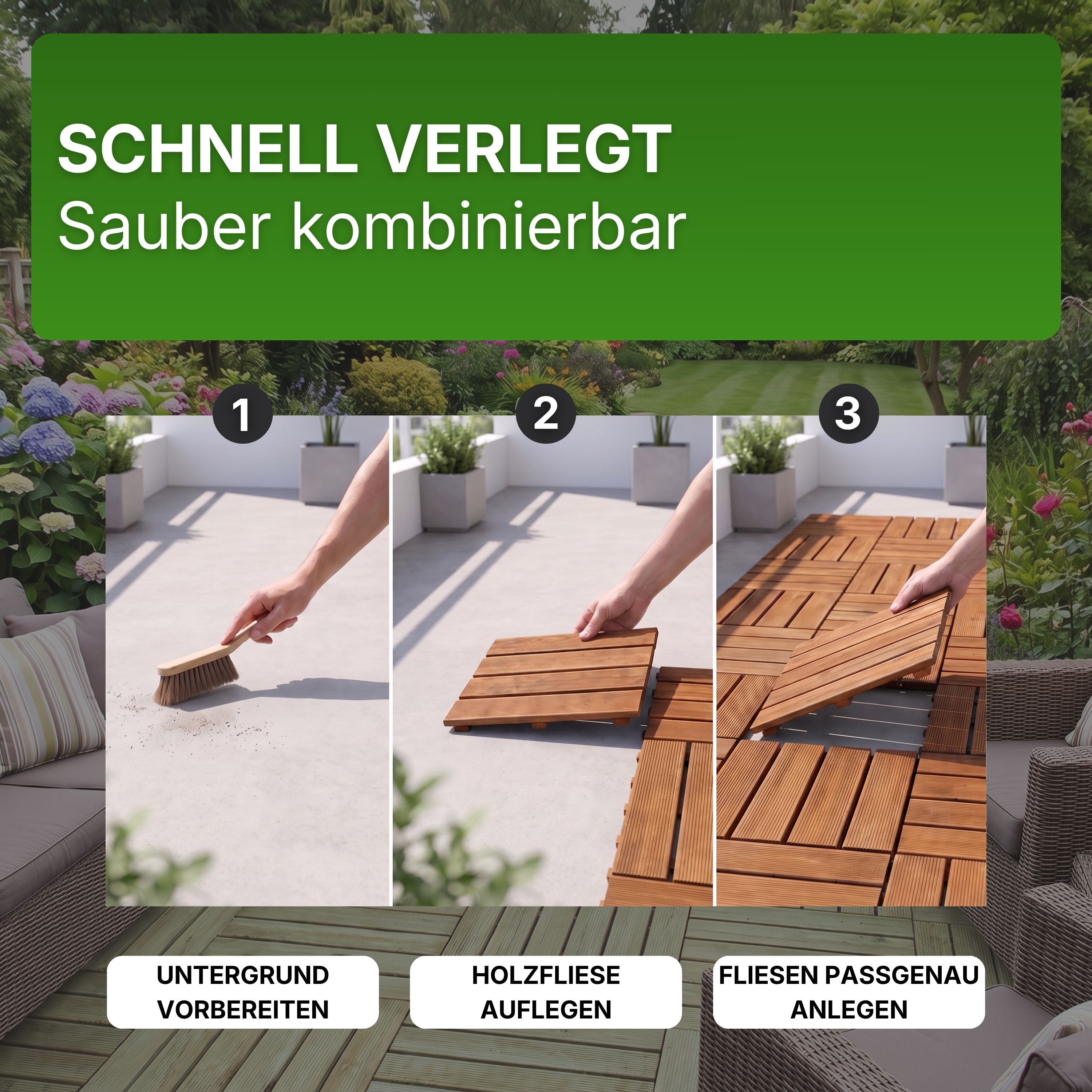 Holzfliese braun imprägniert 50x50 cm Fliese Bodenfliese Terrassenfliese