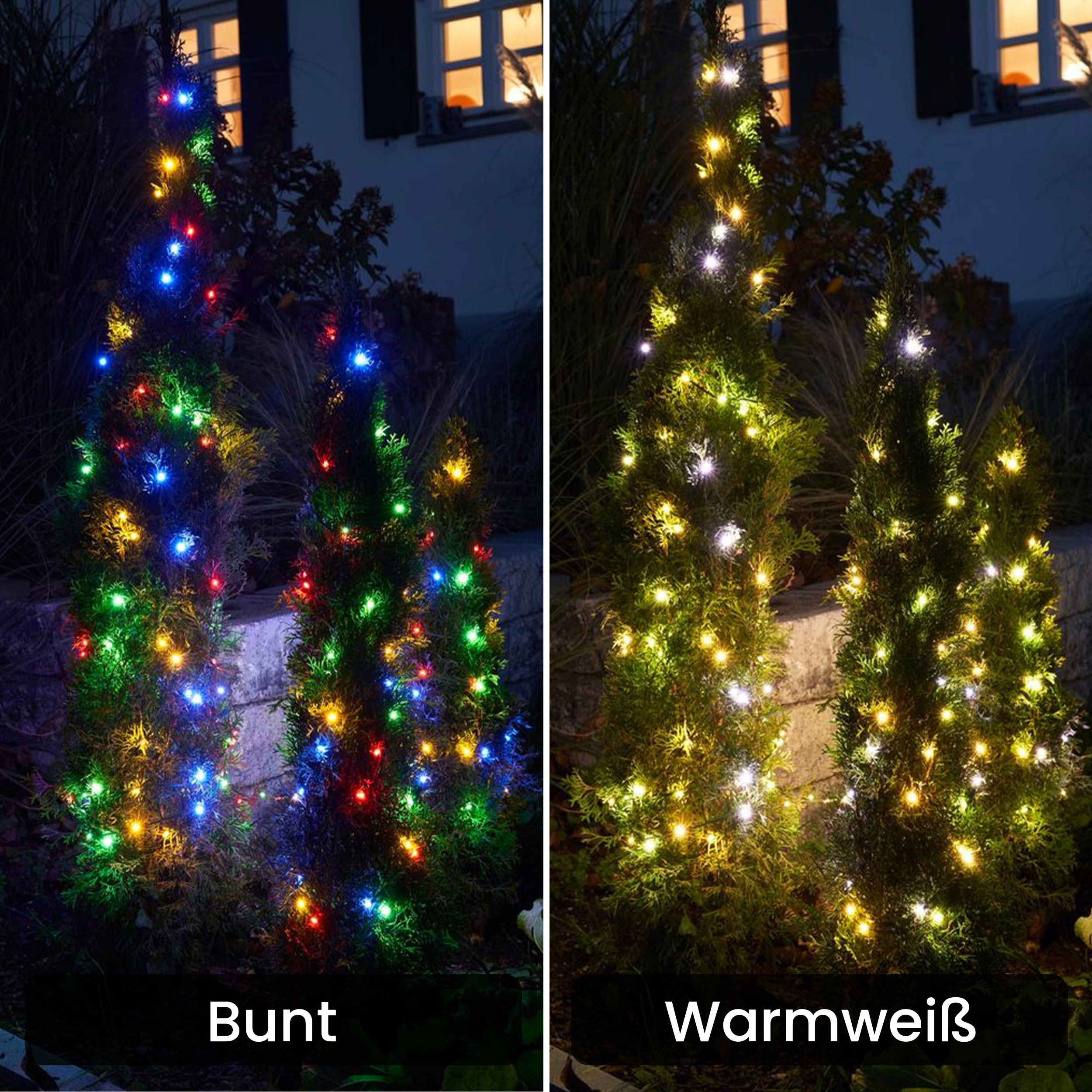 Weihnachtsbaum Lichterkette warmweiß – LED-Lichterkette außen/innen – Mit Timer und LED – Lichterkette für die Wand, Garten oder Party