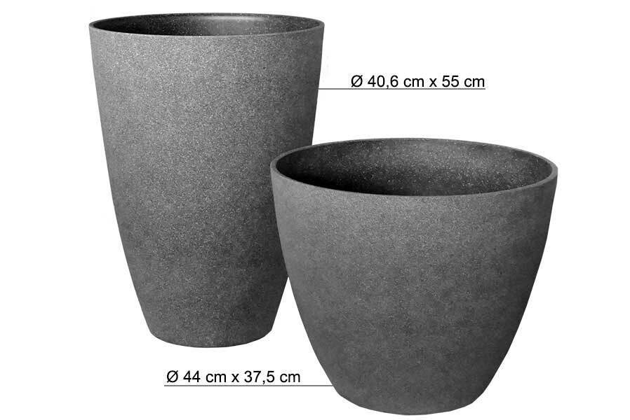 Pflanzkübel rund, Durchmesser 40 bzw. 44 cm, aus Kunststoff mit Oberfläche Granit-Optik, Farbe taupe / grau/ anthrazit