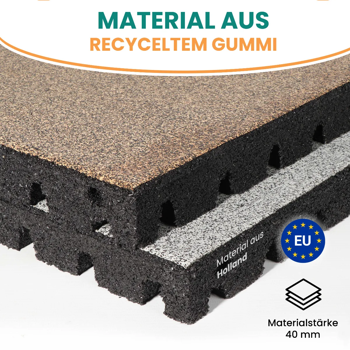 Fallschutzmatte 50x50 cm Wüstenbraun 43 mm aus Gummi für Spielgeräte