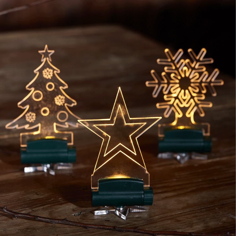 LED-Weihnachtsfiguren warmweiß 5er Set Weihnachtsmotiven batteriebetriebener