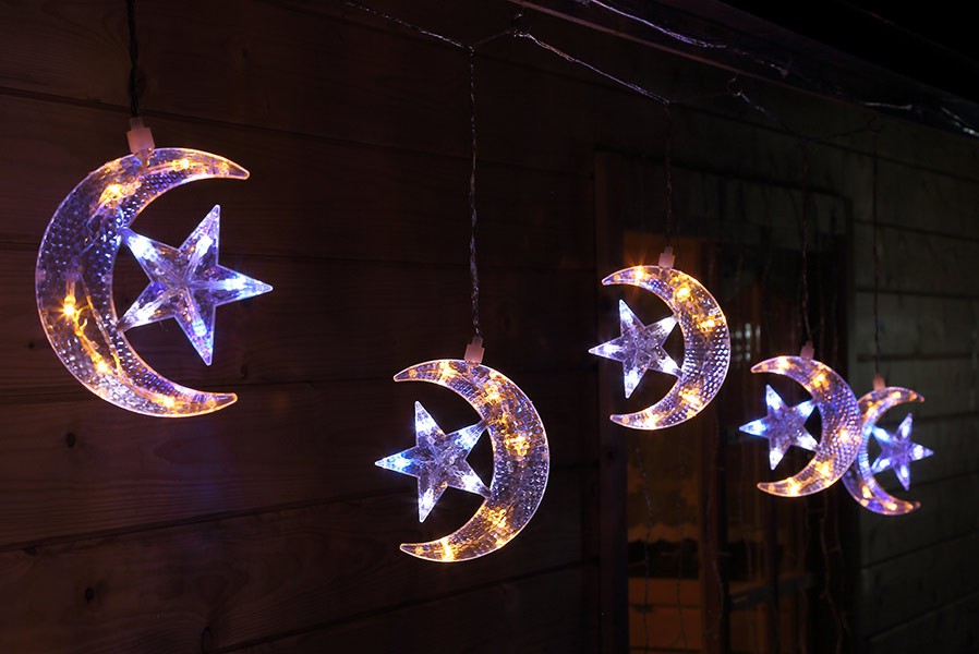 LED-Lichterkette 5 Halbmonde beleuchtet Weihnachtslichterkette außen/innen