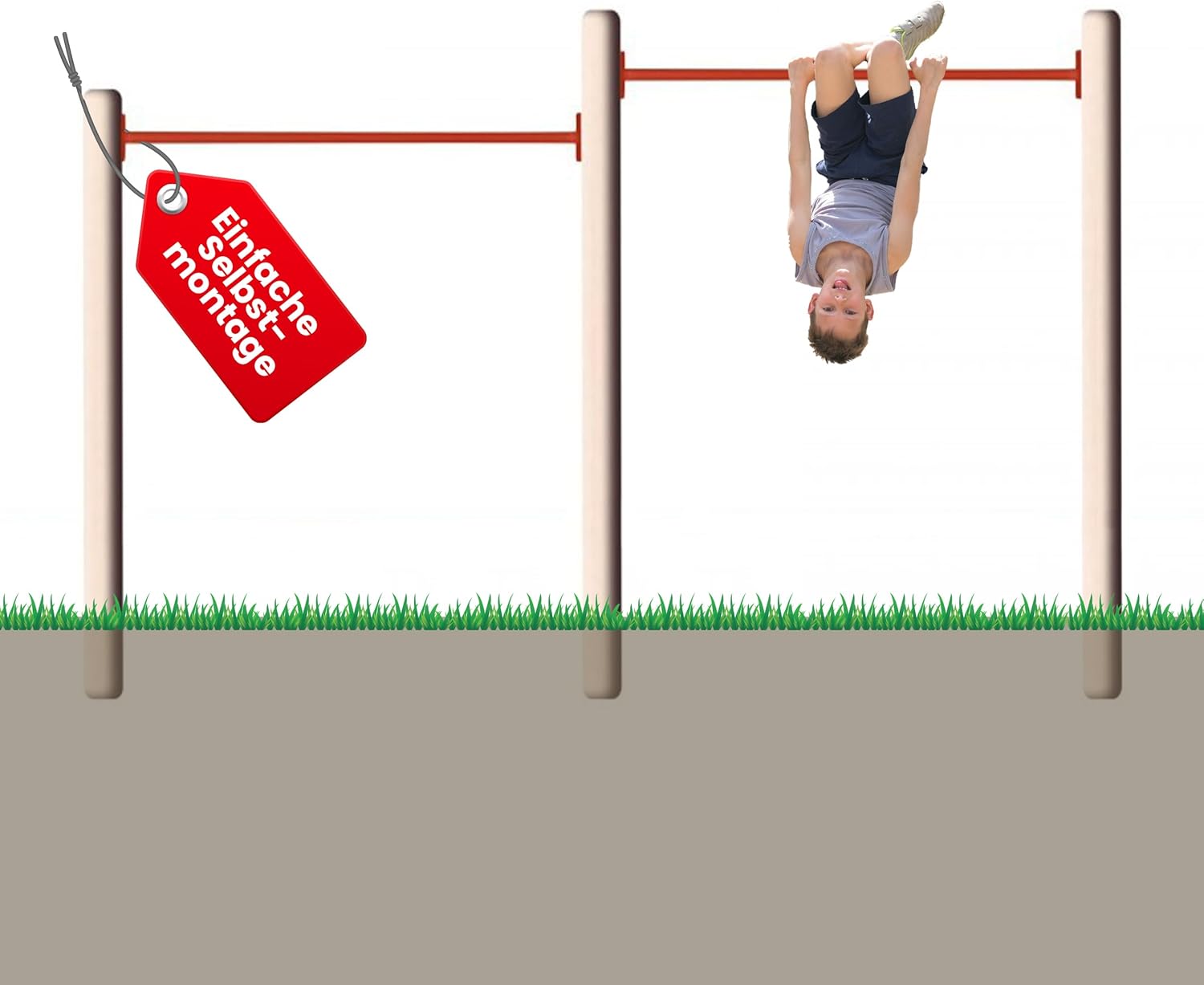 Turnreck aus Rundholz mit Reckstange rot Kletterstange Turnstange für draußen