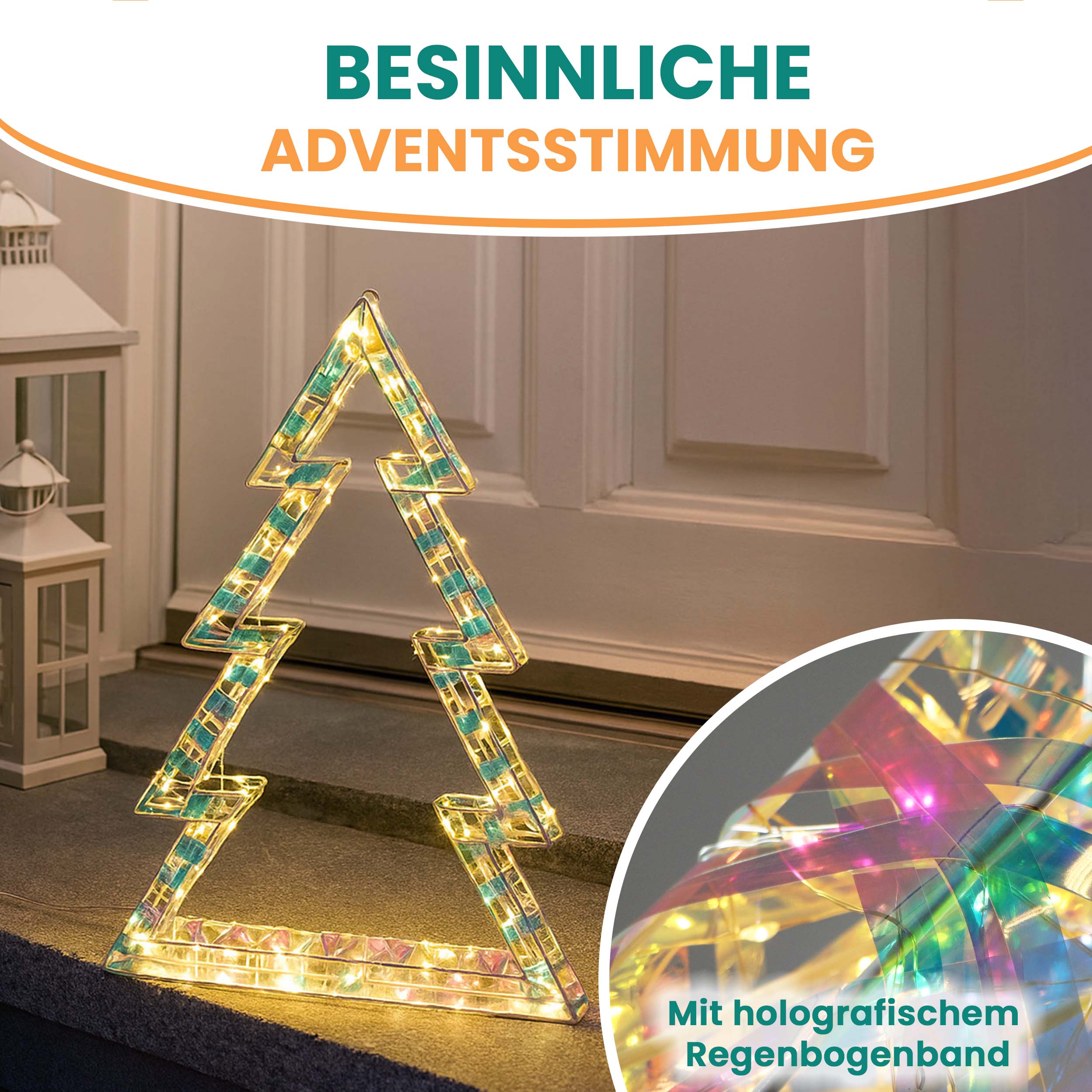 Weihnachtsdeko Tanne 63x46 cm in Regenbogenfarben 240 LED warmweiß mit Timer außen