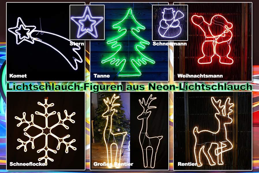 Neon Lichtschlauch LED Weihnachts-Figuren Tannenbaum Rentier 5m 600 LEDs
