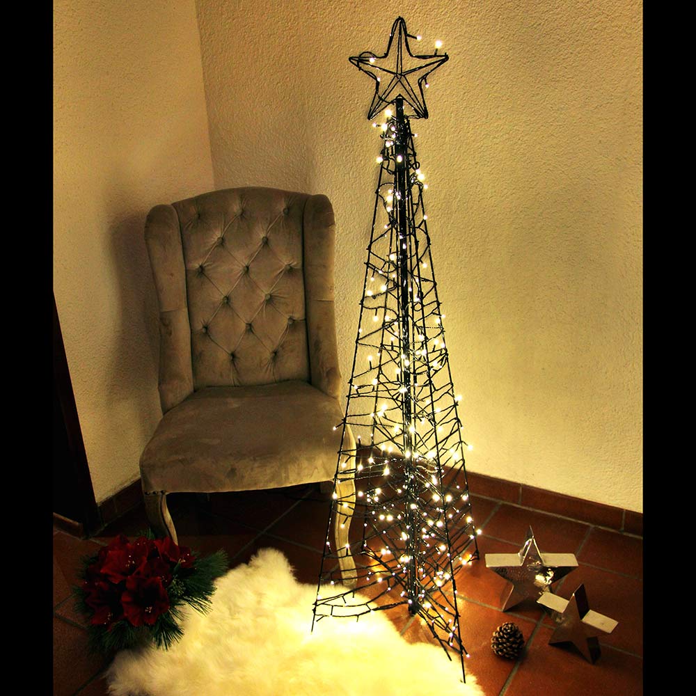 Künstlicher LED-Weihnachtsbaum 1,5 m mit Stern 3D-Baum 260 warmweiß LED außen und innen