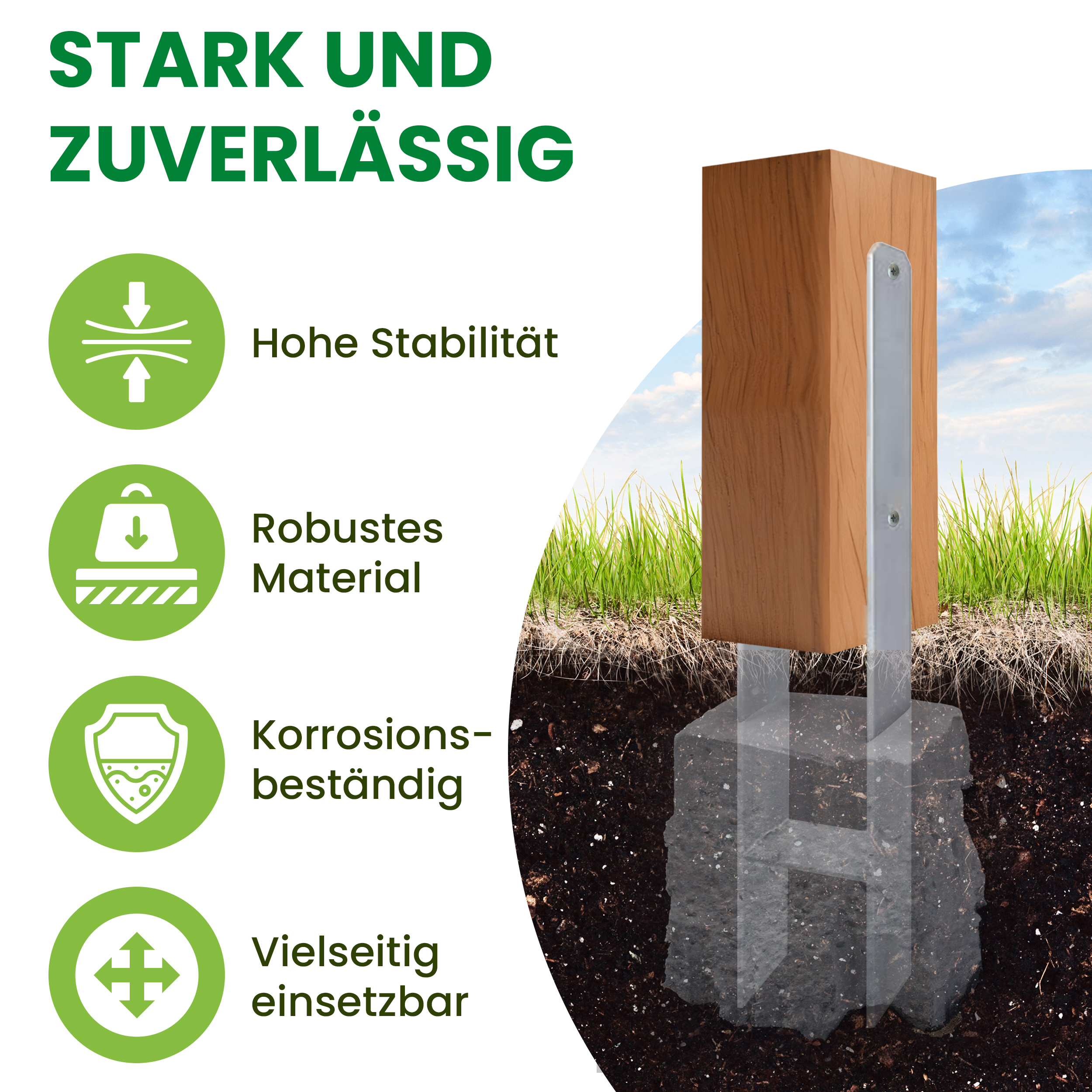 H-Anker verstellbar 600 x 60 x 5 mm für Pfosten von 90 - 140 mm