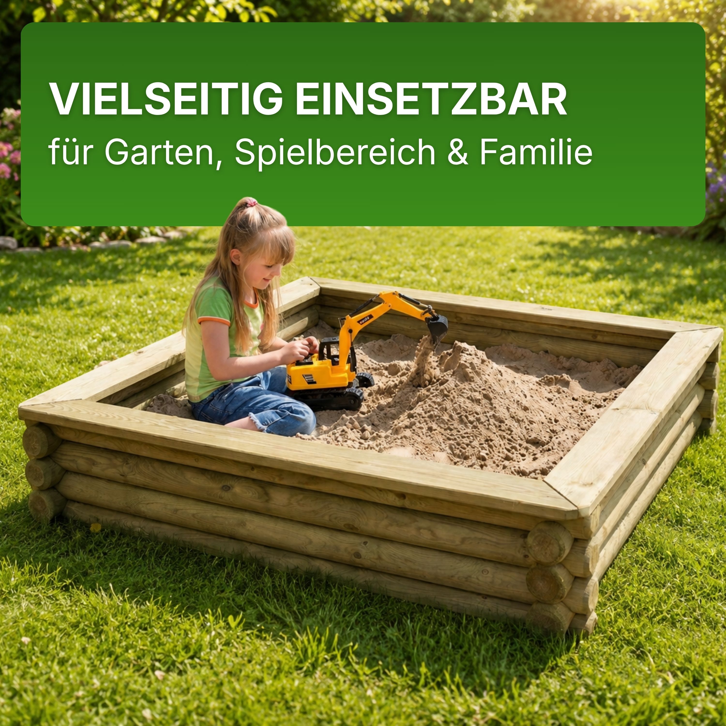 Sandkasten Paulo 180 × 180 cm aus Holz-Palisaden Ø 10 cm – kesseldruckimprägniert