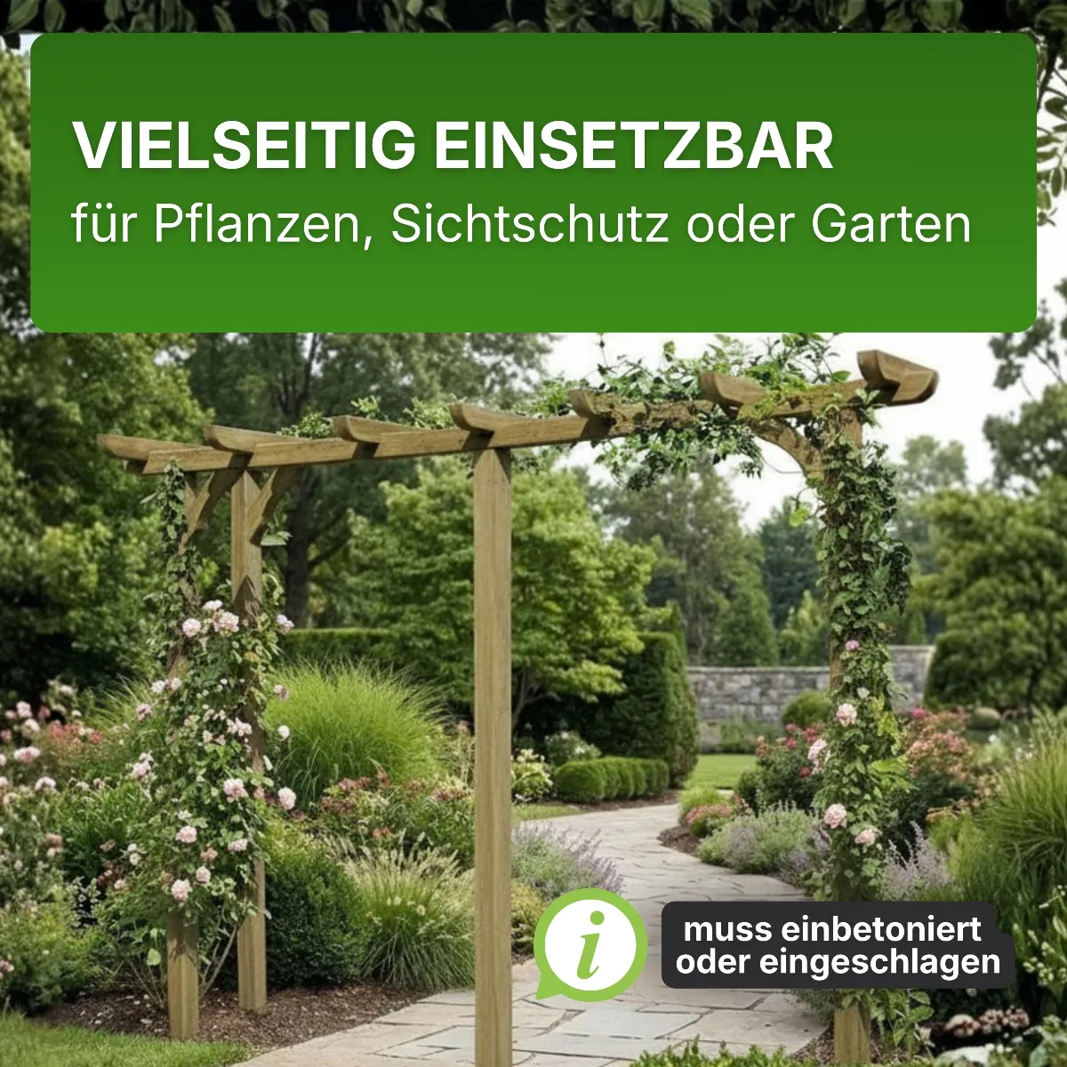 Pergola aus Holz 450 cm lang Torbogen Rankhilfe Rankgerüst Blumenbogen Spalier Rosenbogen
