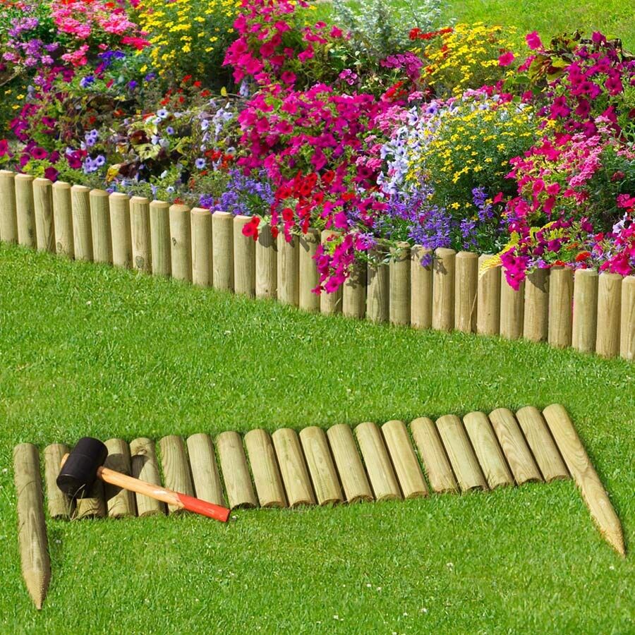 Steckzaun 100 cm aus imprägniertem Holz Zaunhöhe 20 cm für Beetumrandung Beeteinfassung